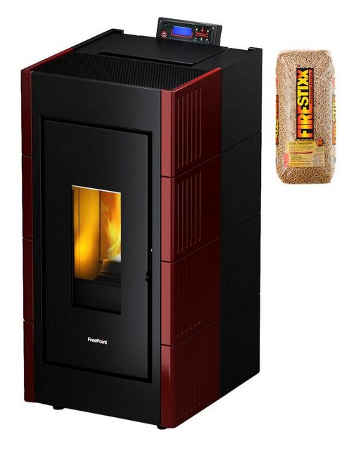 FreePoint Pelletofen VERVE Stahl/Kachel, 8 kW, Raumheizvermögen: 208 m³, schwarz-rot