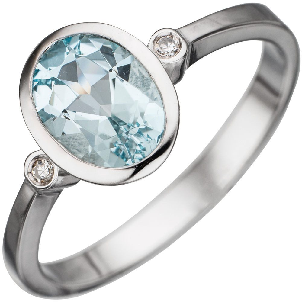 Diamantring Ring mit Aquamarin & 2 Brillanten, 585 Weißgold