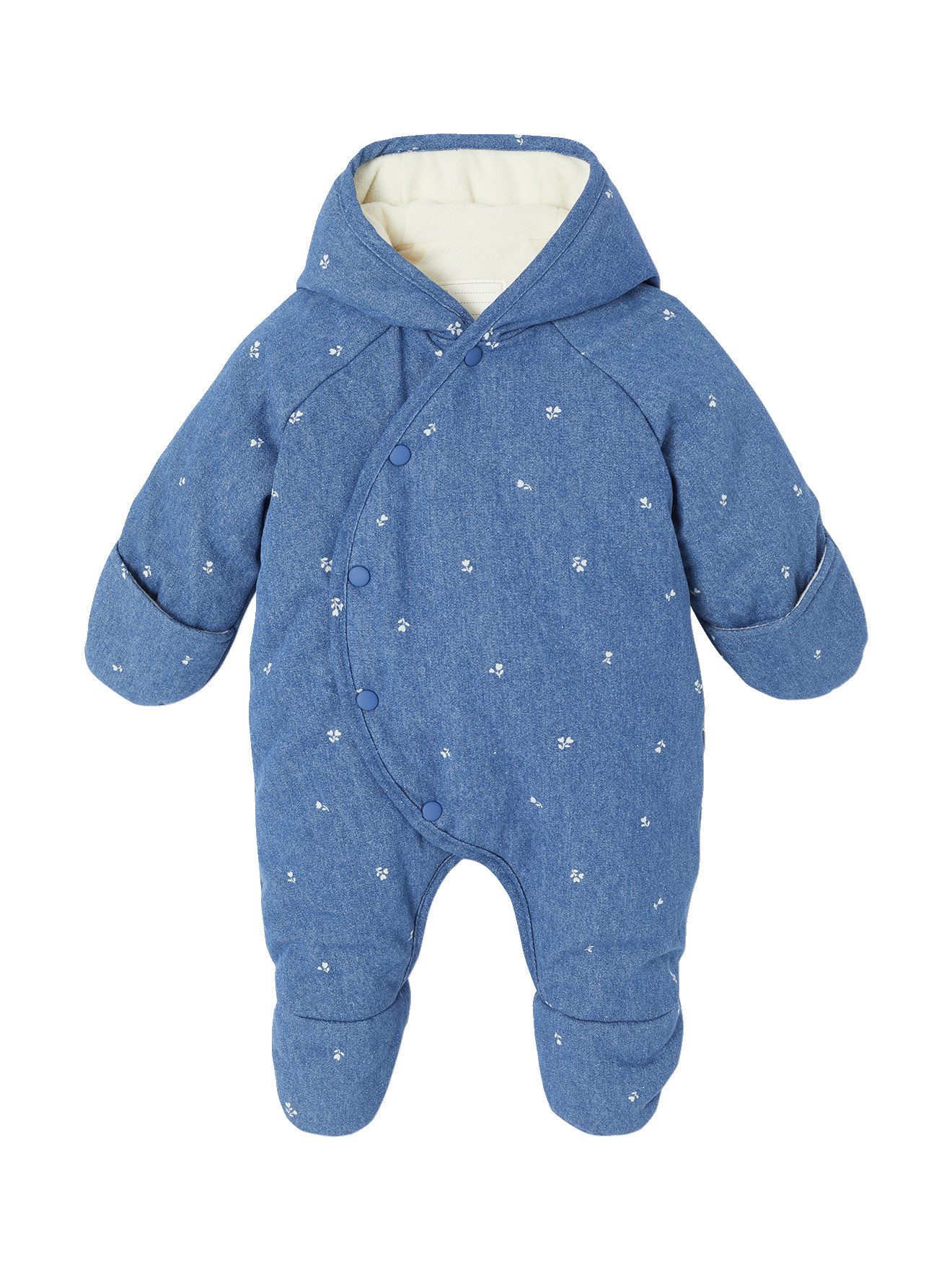 vertbaudet Overall Mädchen Baby Winter-Overall aus Denim mit Fuß Recycling-Wattierung, Blumenmuster