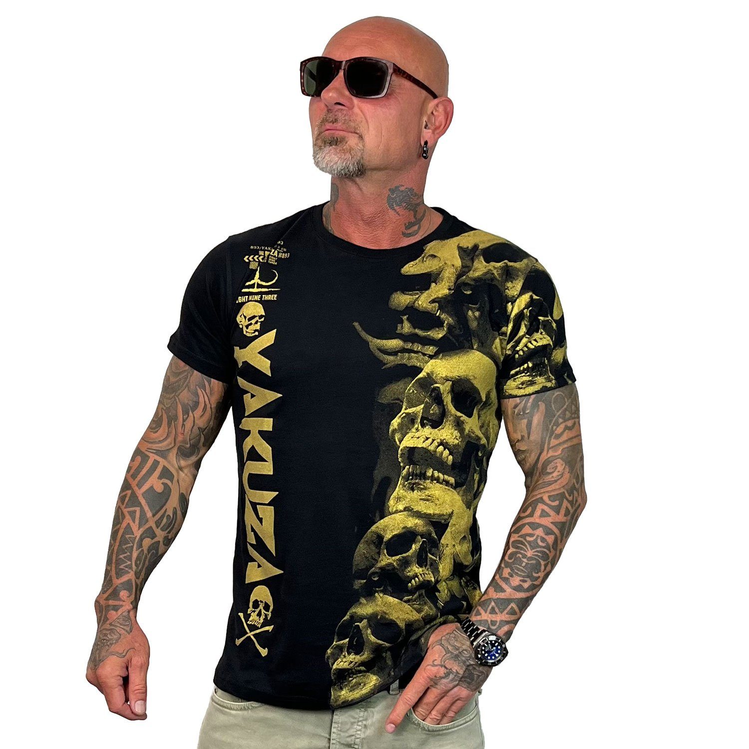 Metallic-Print goldenem T-Shirt YAKUZA Graveyard VIP mit