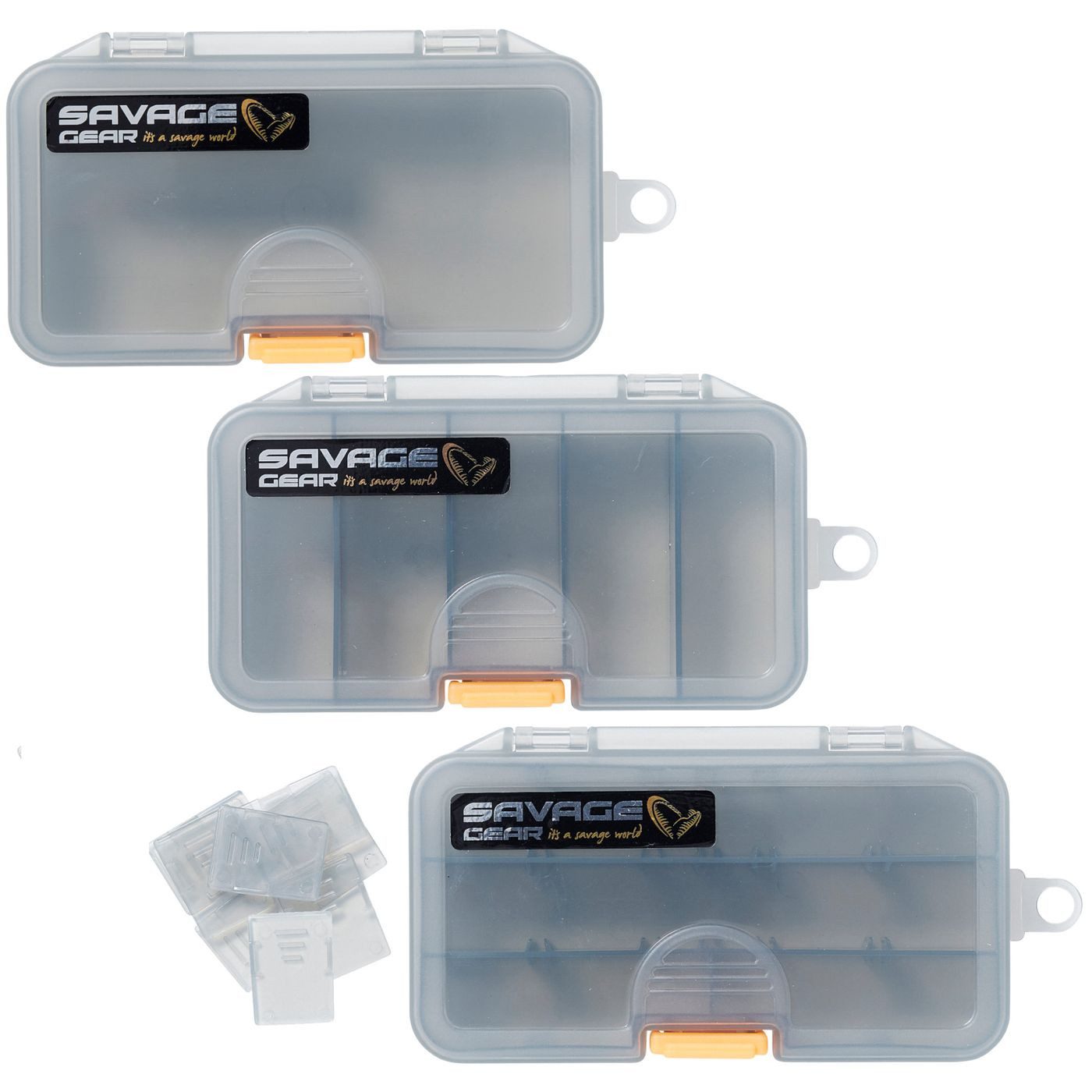 Angelkoffer Savage Gear Lurebox Smoke Combi Kit 13,8x7,7x3,1cm - 3 Köderboxen