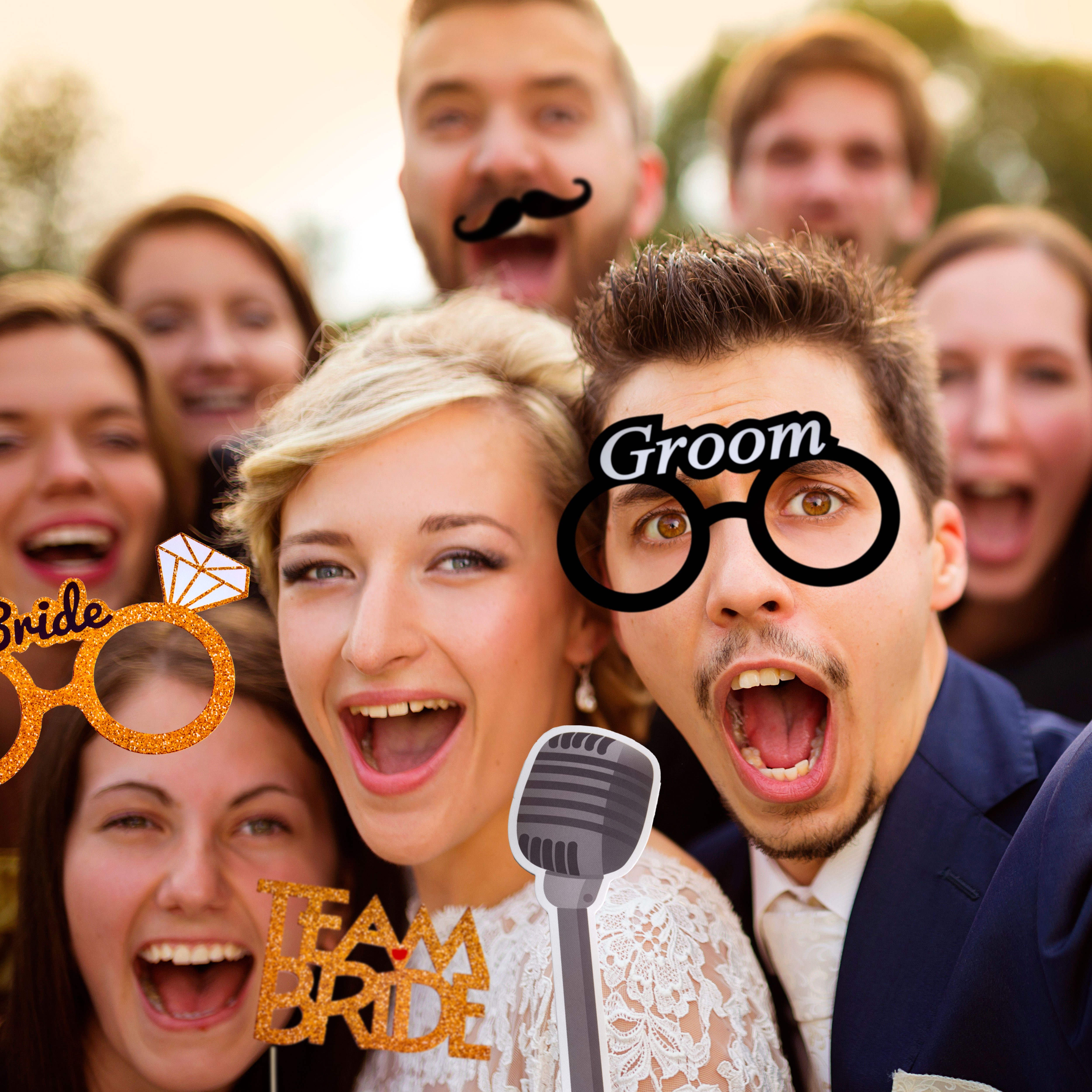 Goods+Gadgets Papierdekoration Hochzeits Foto-Requisiten Set–Selfie Zubehör für Partyspaß & Spaßfotos, Hochzeitsbilder Foto Sticks