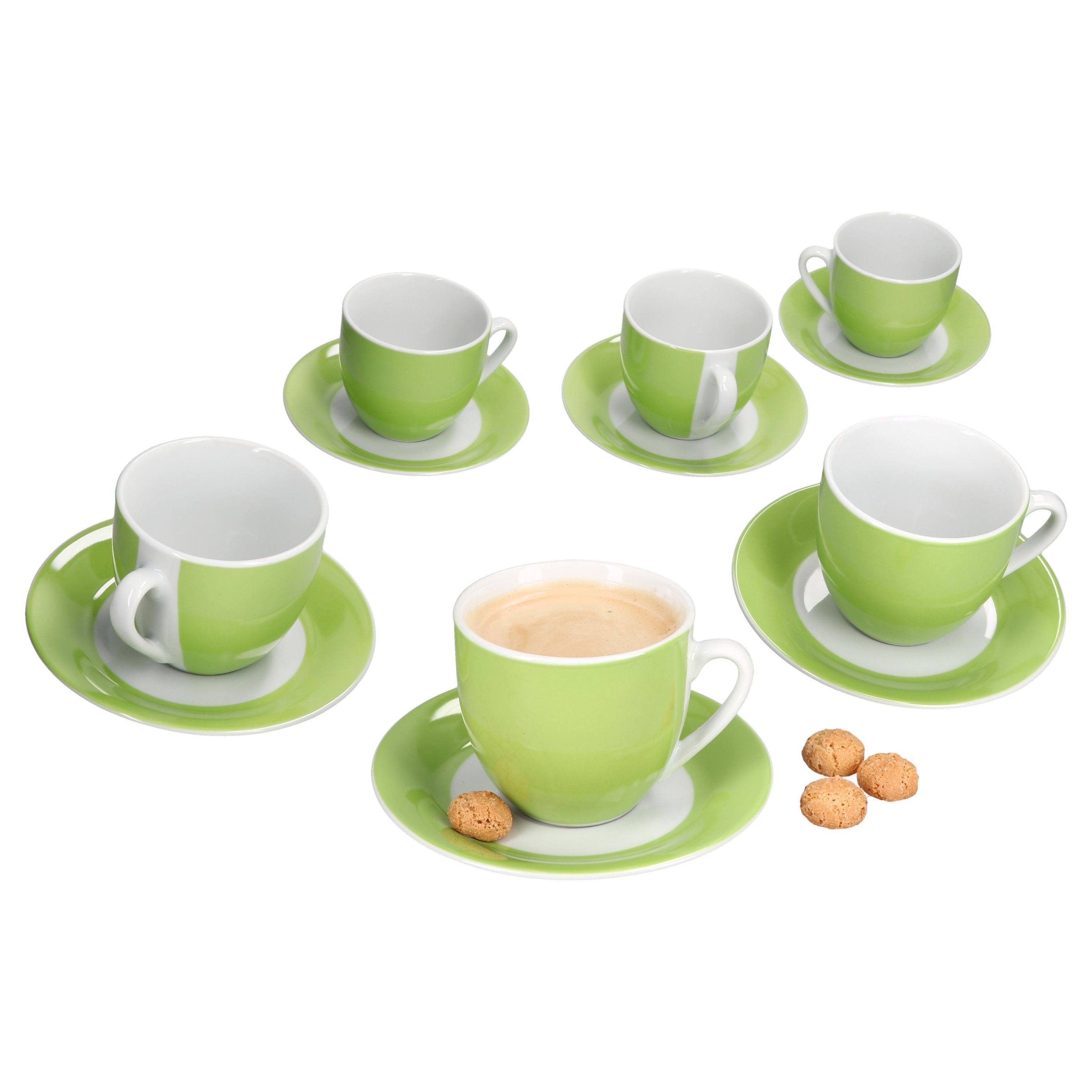MamboCat Tasse 6er Set Variant Grün Kaffeetassen mit Untertassen, Porzellan