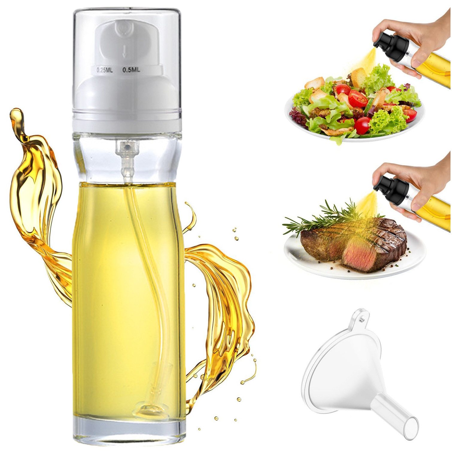 Ölspender Ölsprüher Flasche 200 ml, Glas Öl Sprayer mit Einstellbarem Öl-Auslass