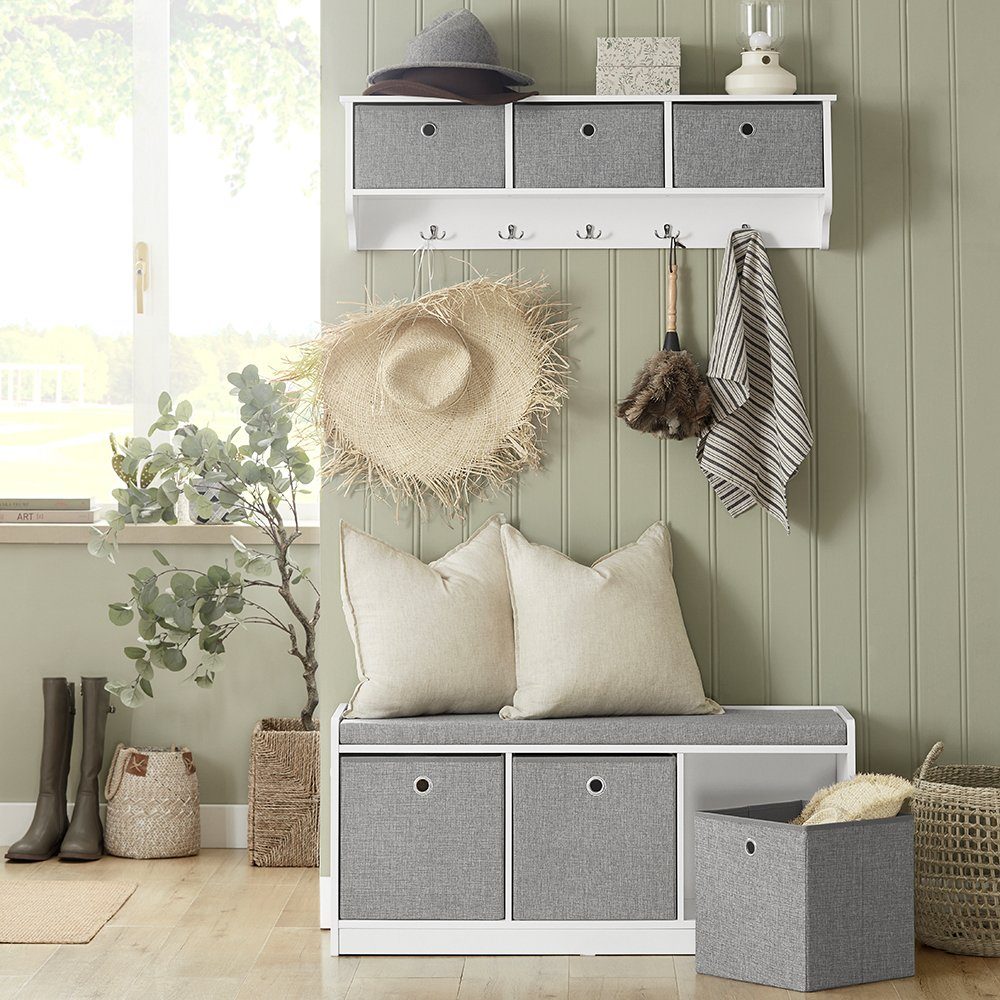 SoBuy Schuhbank FSR65, Sitzkommode mit 3 grauen Körben