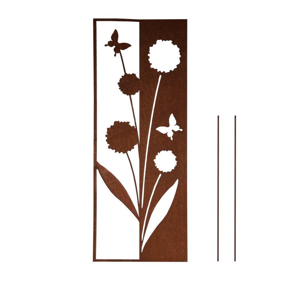 Rost Deko für Garten Gartenstecker aus Edelrost Design Gartendeko Rostoptik UNUS Garden Gartenschild mit Blumen 