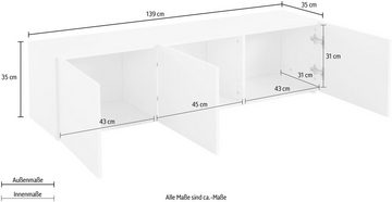 borchardt Möbel Lowboard Sophia, Breite 139 cm mit 3 Türen, stehend und hängend