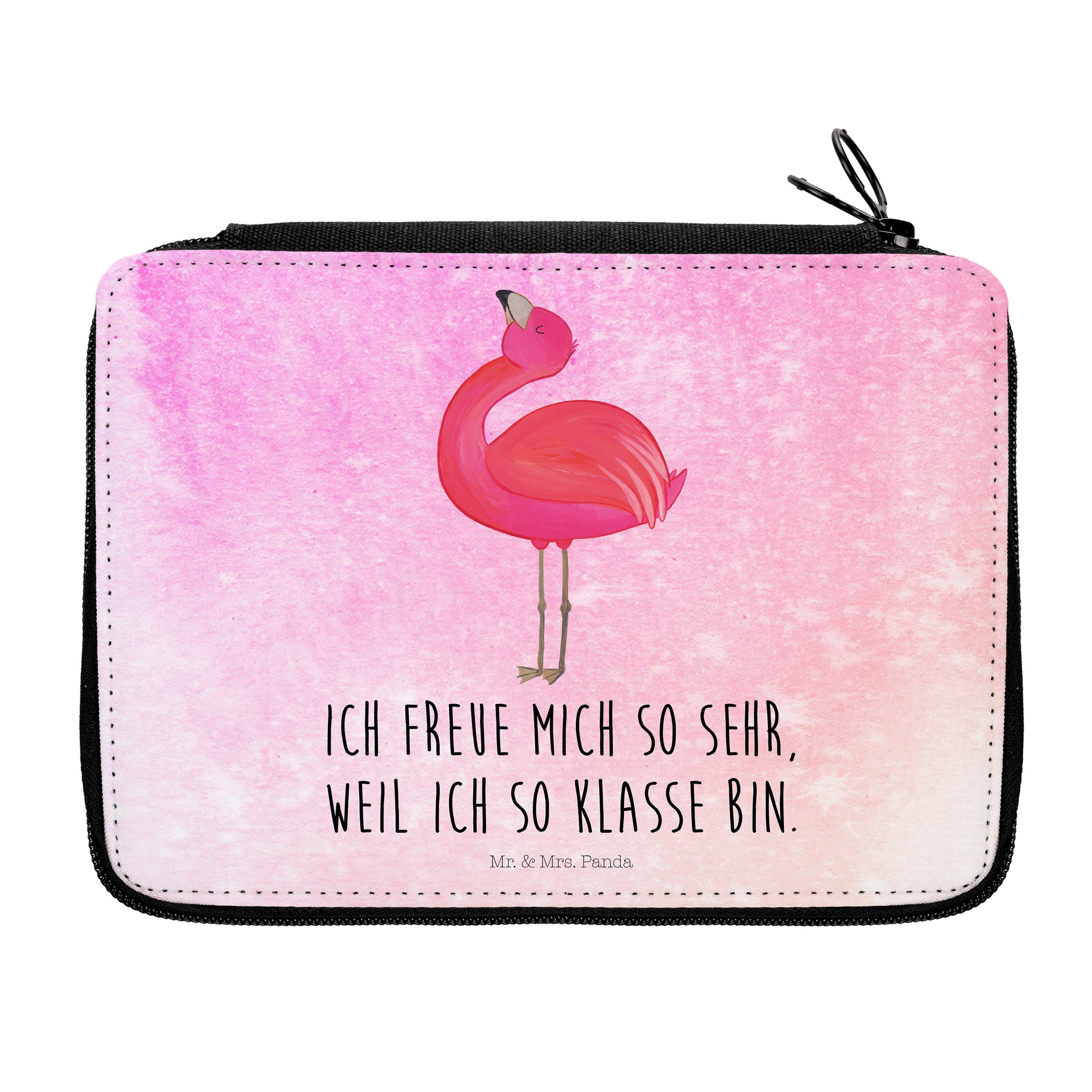 Mr. & Mrs. Panda Federmäppchen Flamingo stolz - Aquarell Pink - Geschenk, Stiftetasche, Federmappe, (1-tlg)