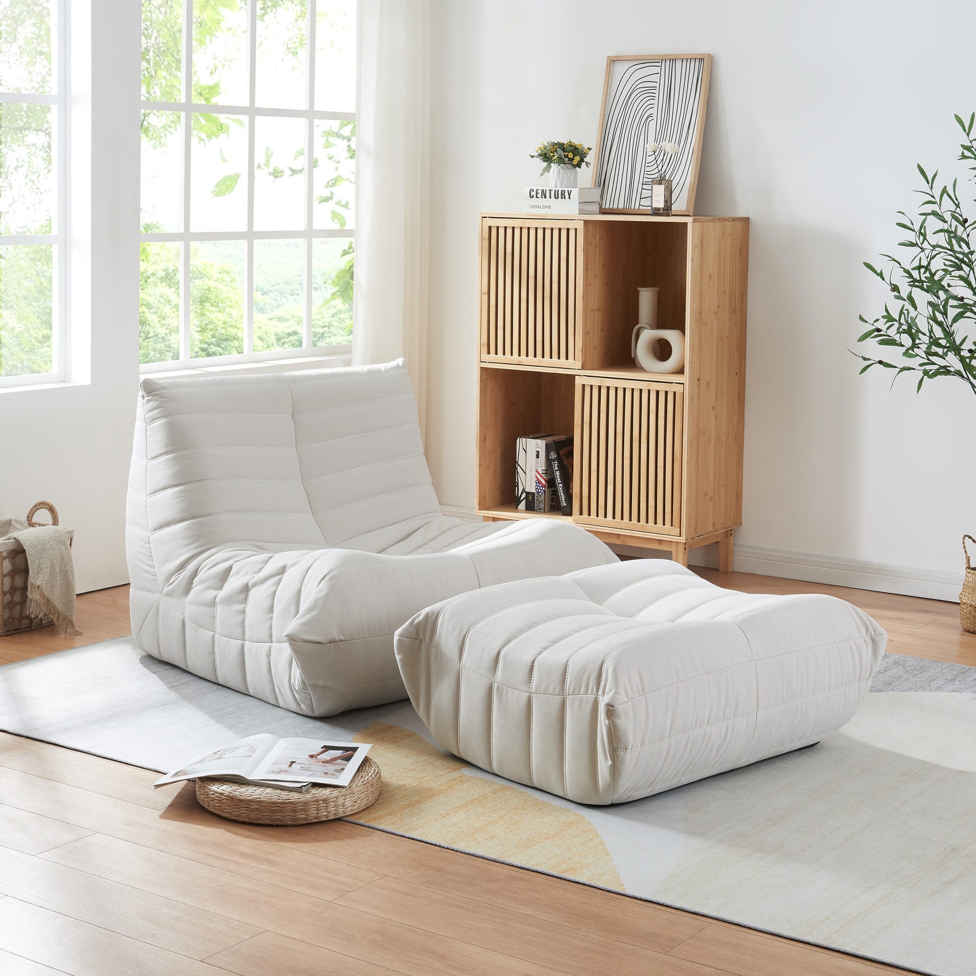 en.casa Sessel, »Kodsø« Bodensessel mit Hocker günstig online kaufen