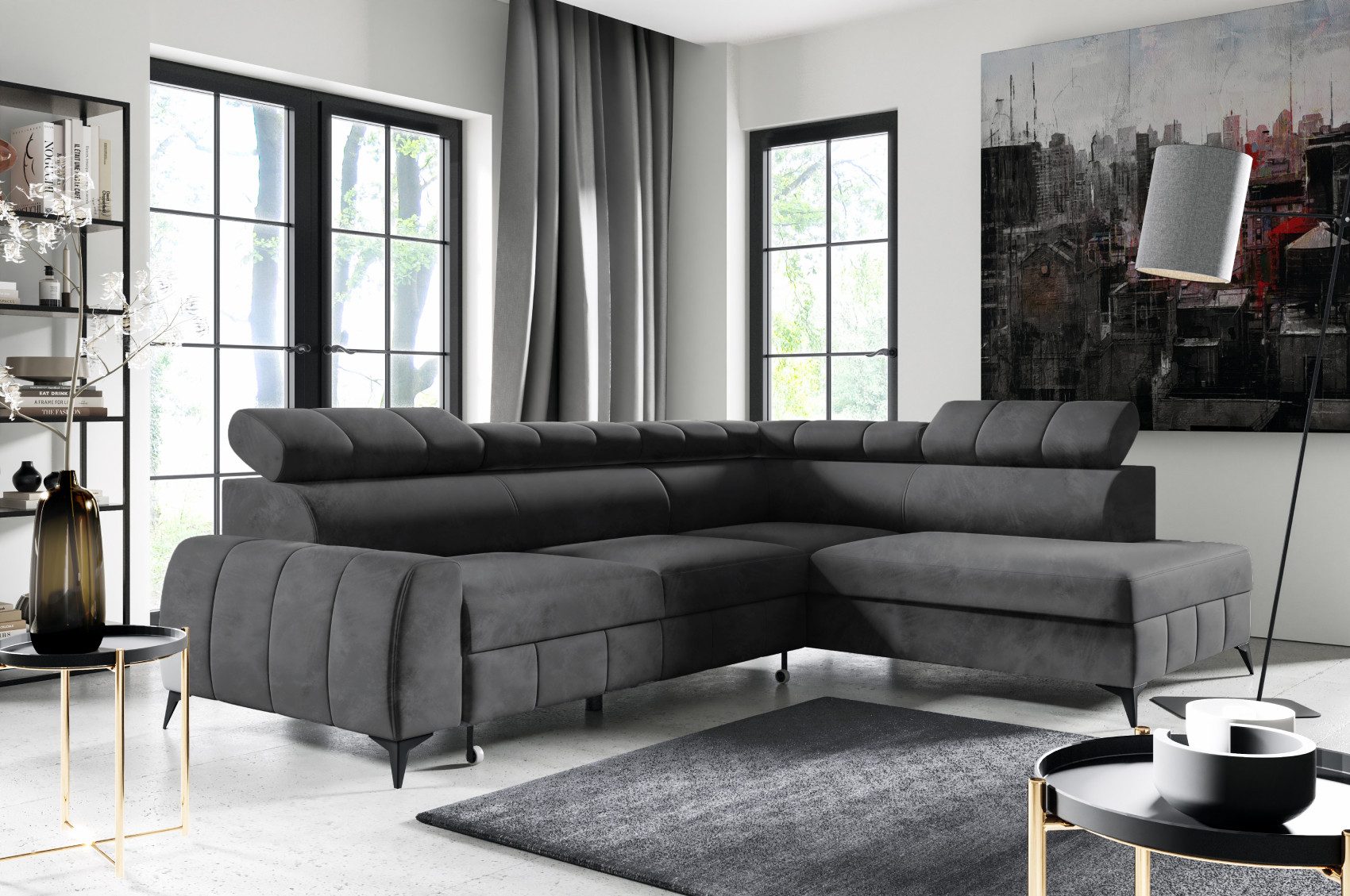 M-Punkt24 Wohnlandschaft Lagos Grau Anthrazit Ecksofa Polsterecke, mit Bett günstig online kaufen