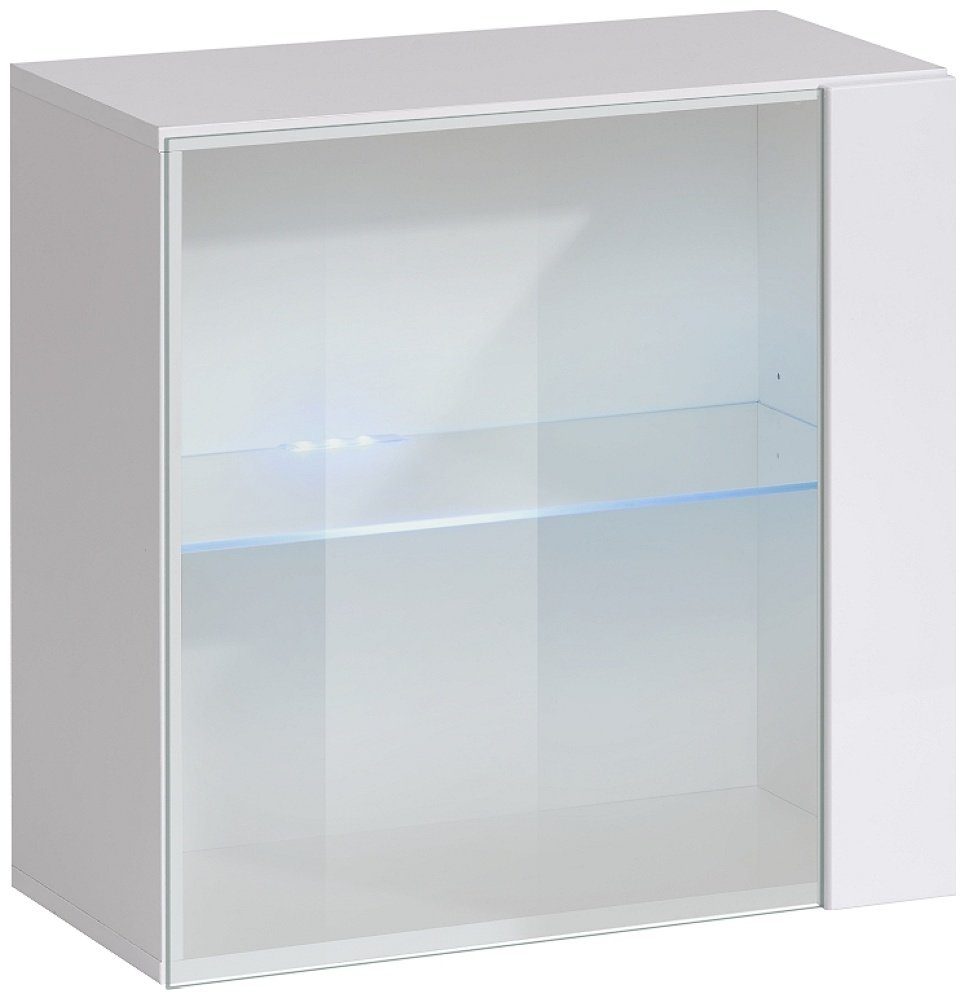 Stylefy Wohnwand Swotch WW3 60x60x30 cm, (Hängevitrine, Glasvitrine, Wohnmöbel), mit 1 Glaseinlegeboden, inkl. LED-Beleuchtung, Glaseinsatz, mit Push-to-Open, Hochglanzfront, Design Modern, aus Holzwerkstoff Weiß