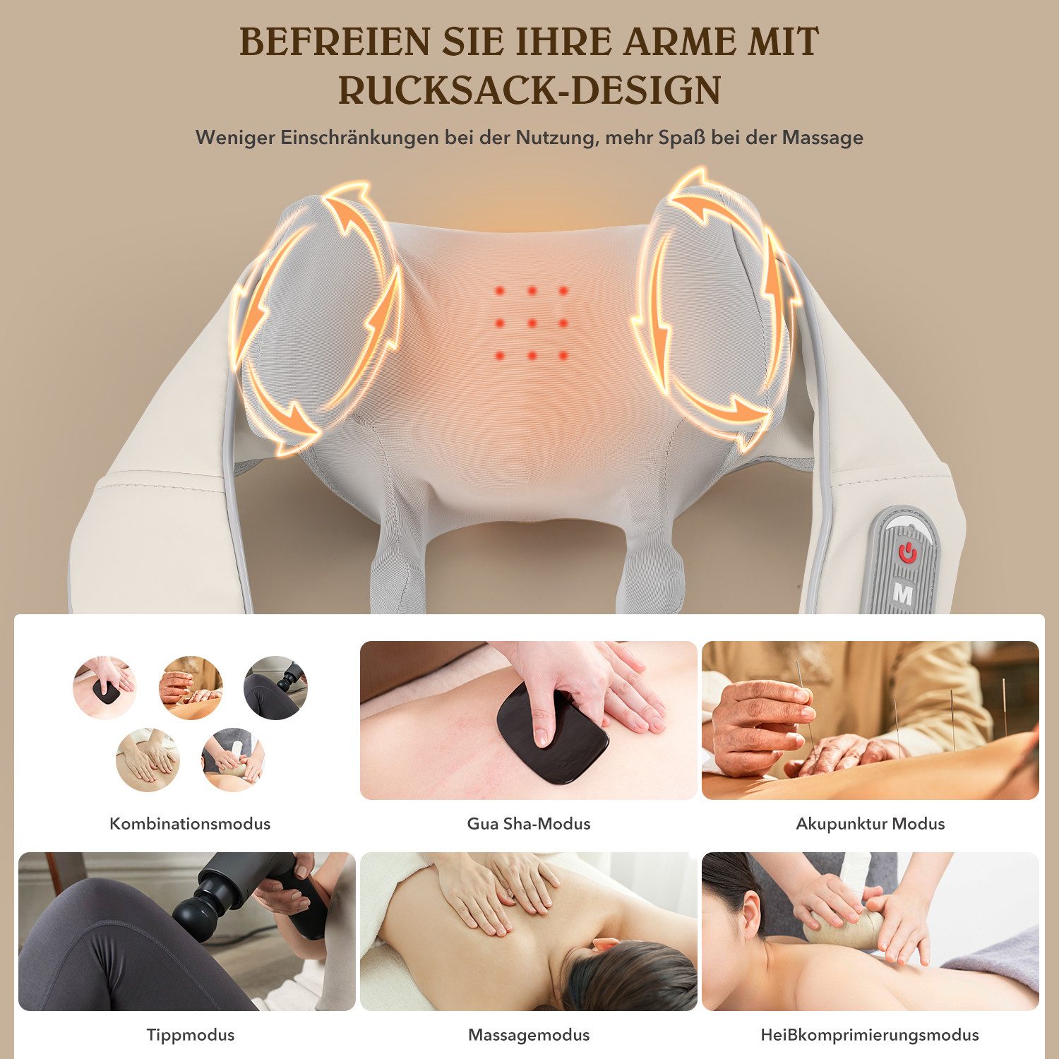 oyajia Shiatsu-Massagekissen Akupressur-Massagegerät mit Heizfunktion, Schultermassage, Fernbedienung, Heizung, manuell, Multi-Speed, Wärmeregulierung