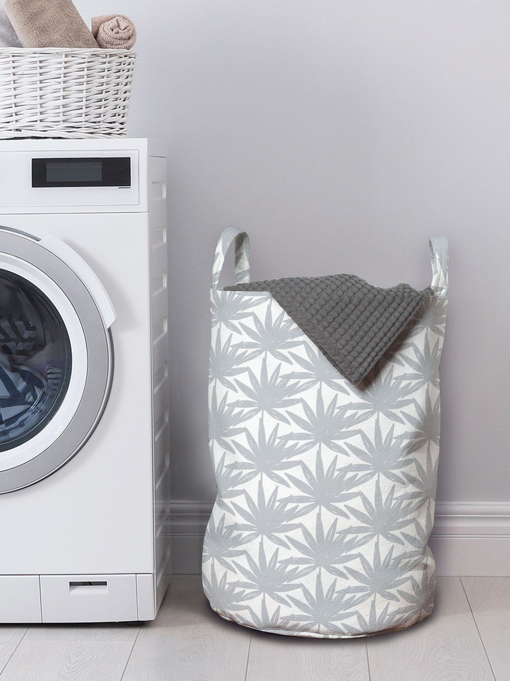 für Tone Soft Griffen Leaves Natur Waschsalons, mit Pattern Kordelzugverschluss Wäschekorb Abakuhaus Wäschesäckchen