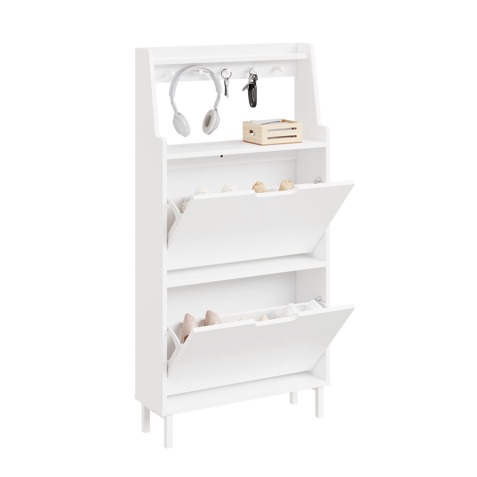 SoBuy Schuhschrank FSR221, Schuhschrank schmal, Schuhregal Schuhkipper schmal Flurschrank Schuhkommode Schuhablage, mit Haken und offenem Fach, Platzsparend