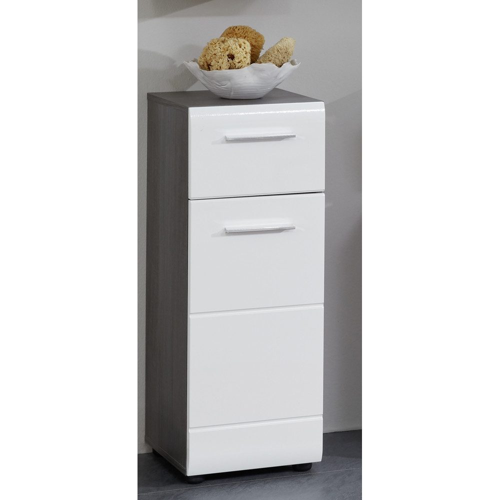 Lomadox Unterschrank LISBOA-19 Badezimmer in Weiß Hochglanz mit Sardegna Rauchsilber, : 30/80/31 cm