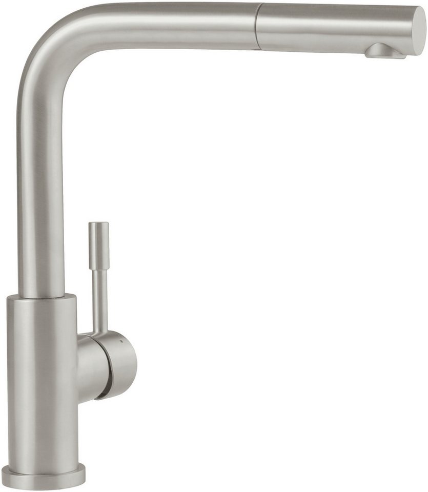 Villeroy & Boch Küchenarmatur Steel Shower inkl. ausziehbarer Handbrause (Hochdruck-Armatur, 360° schwenkbar, wassersparend, Edelstahl massiv) Brause mit Rückholfeder, Kaltwasserstart spart Energie