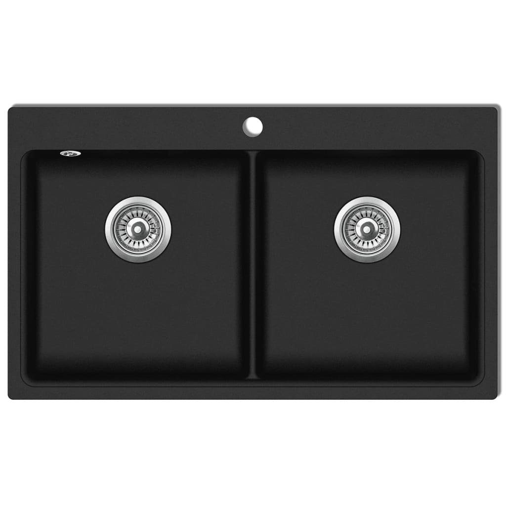 Küchenspüle DoubleÂ Küche Spülbecken Granitspüle Doppelbecken Schwarz
