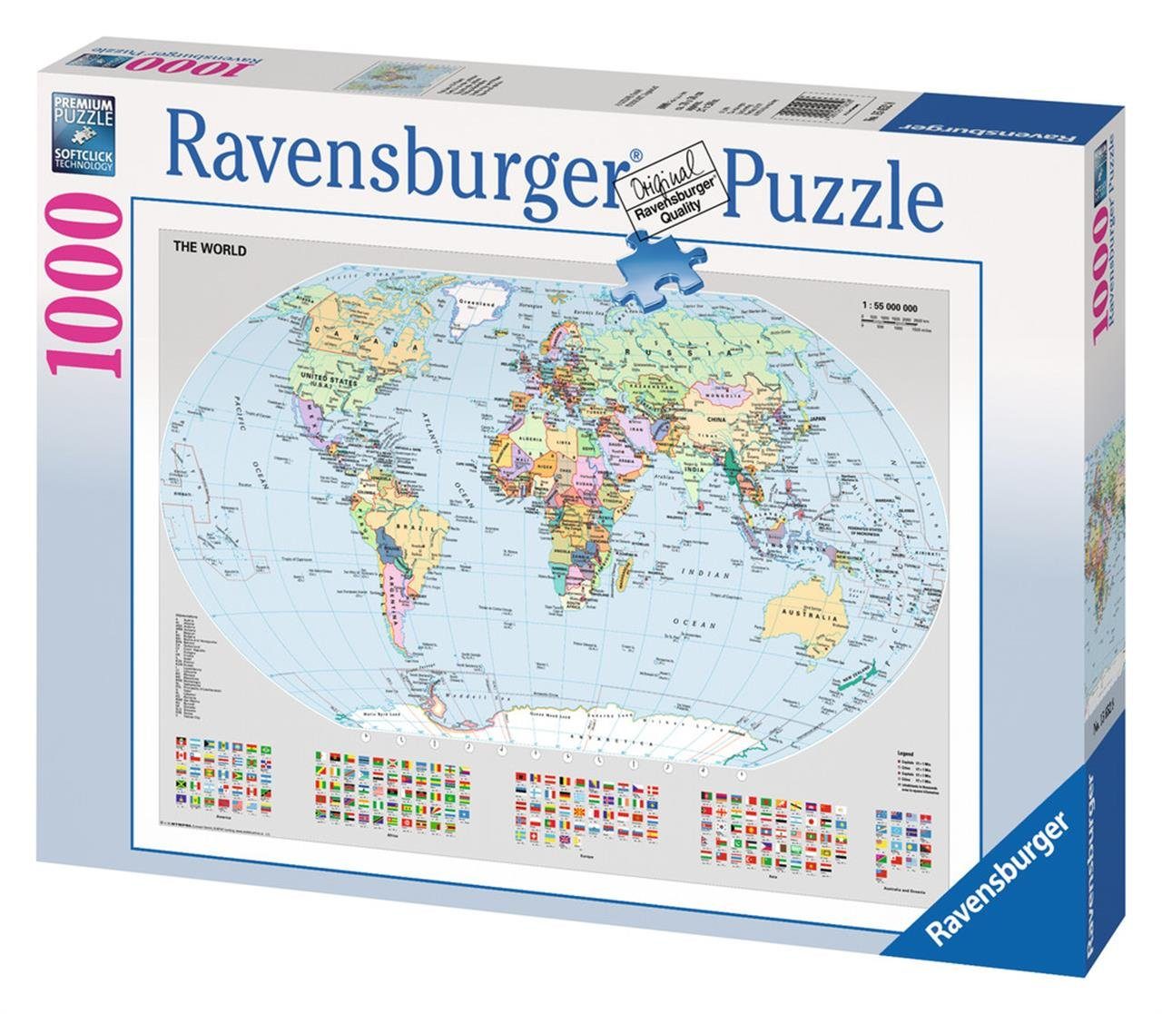 Ravensburger Puzzle Pz. Politische Weltkarte 1000Teile, Puzzleteile