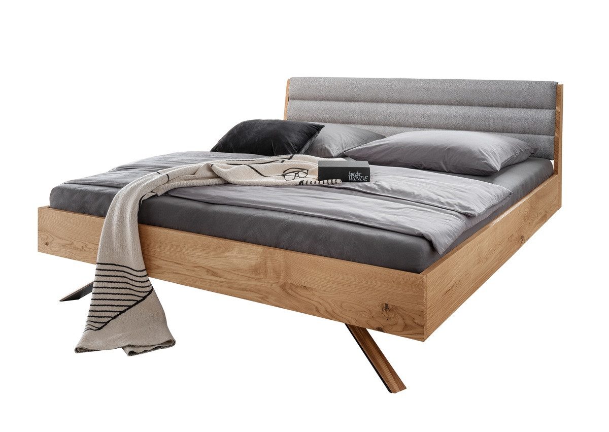 Main Möbel Massivholzbett Doppelbett 180x200cm 'Combo II' Wildeiche geölt Polsterkopfteil