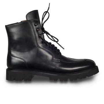 BRECOS Herren Leder Schnür-Stiefel schwarz mit Reißverschluß, Split-Toe Derby Stiefel Handgefertigt in Italien