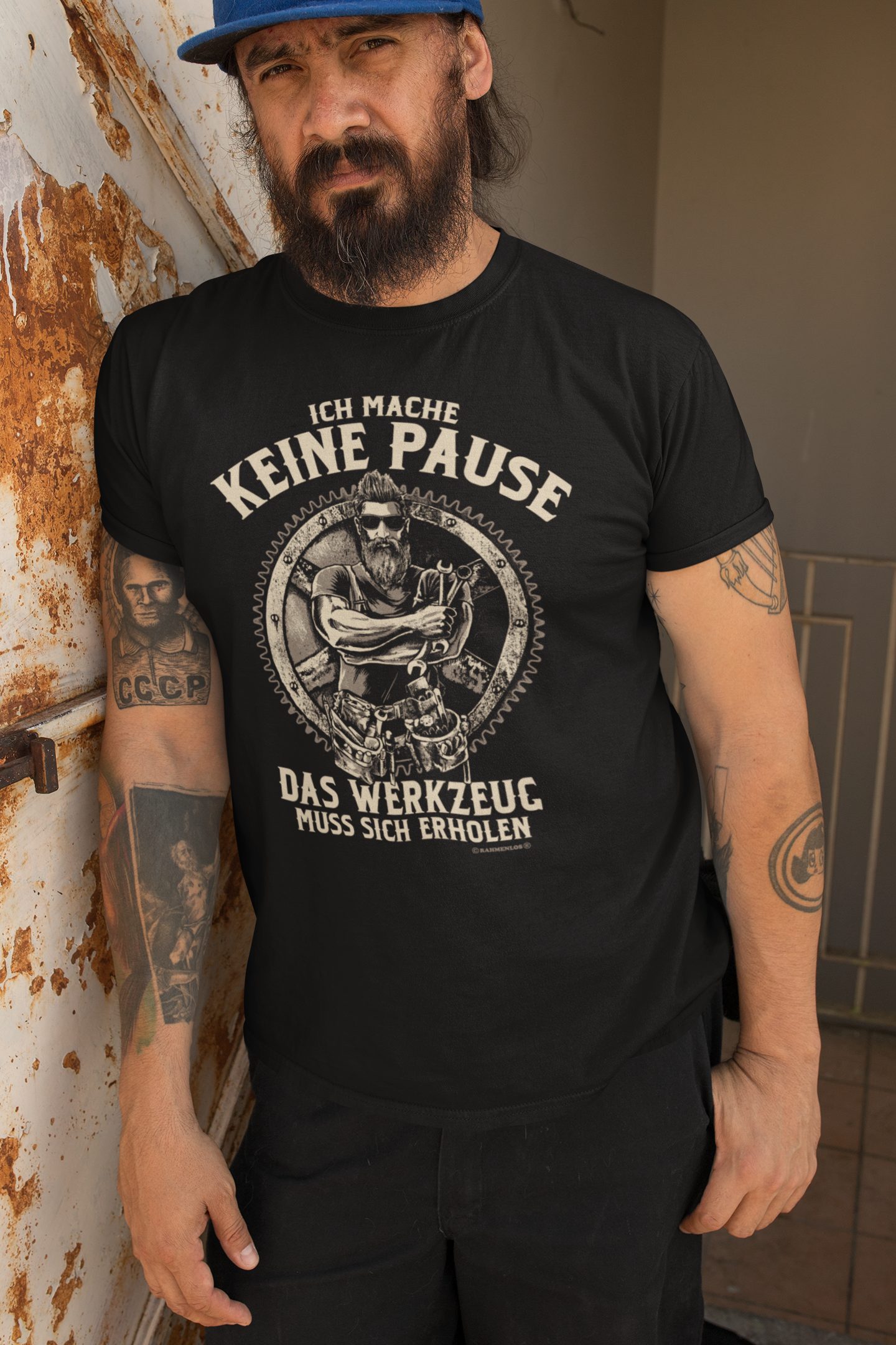 RAHMENLOS® T-Shirt für den aktiven Handwerker "Pause? Das Werkzeug muss sic günstig online kaufen