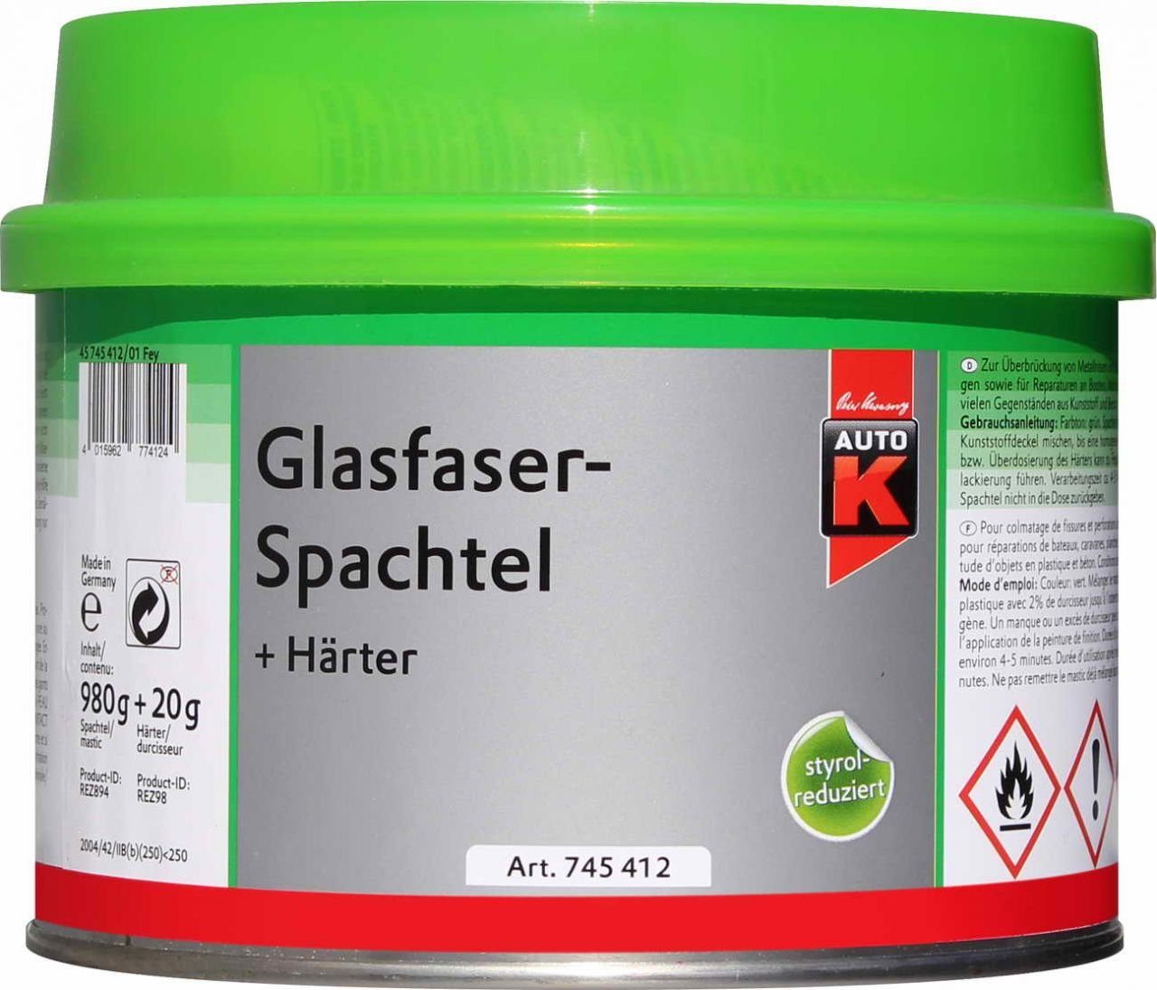 1000g + Breitspachtel Auto-K Glasfaserspachtel Auto-K Härter
