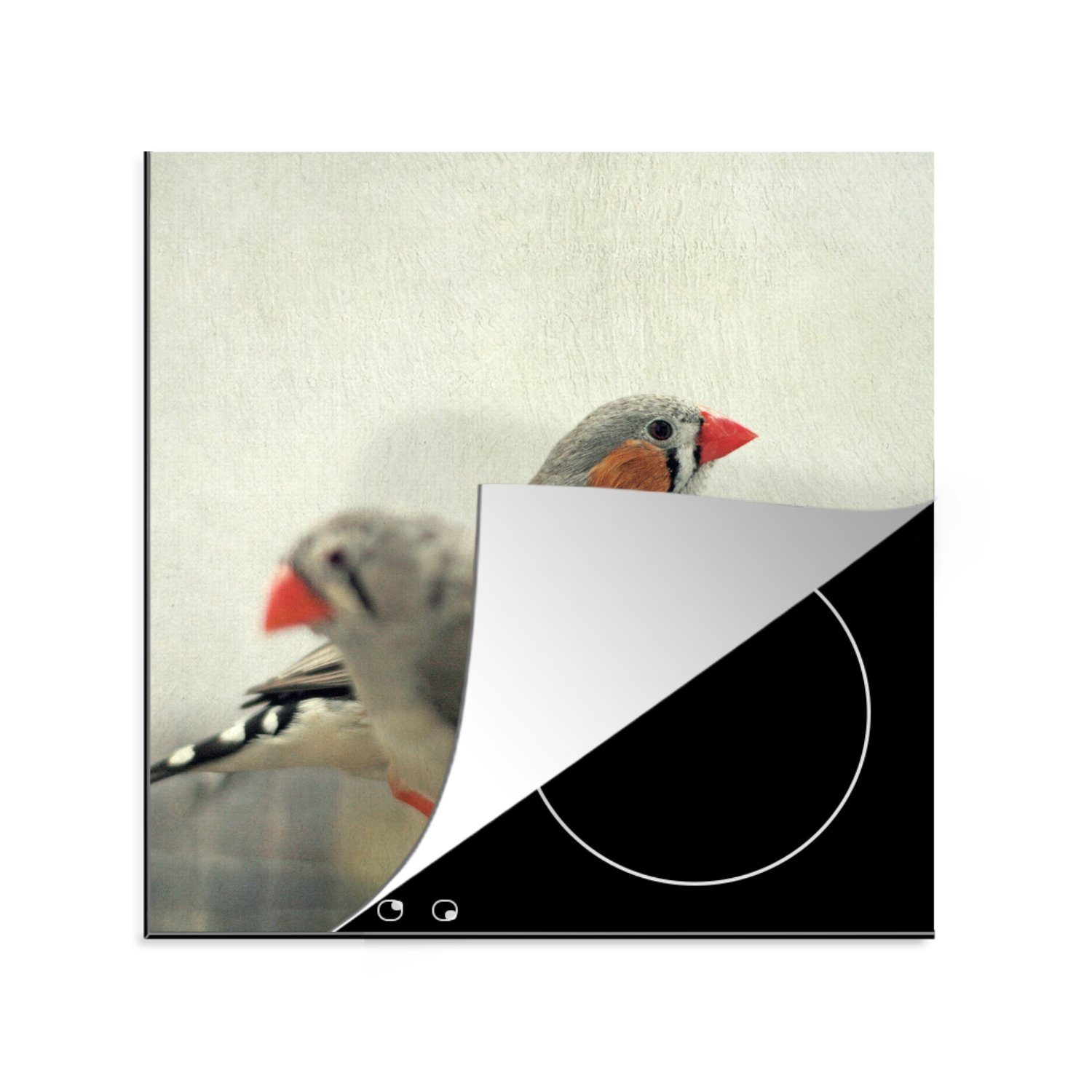 Vinyl, Arbeitsplatte Herdblende-/Abdeckplatte (1 für cm, nebeneinander, Ceranfeldabdeckung, tlg), sitzen MuchoWow Zwei Zebrafinken küche 78x78