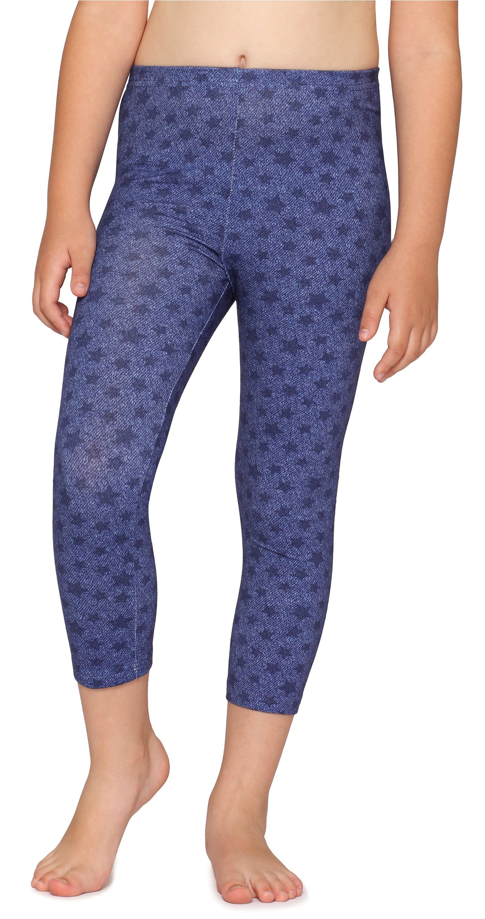 Style Bund Leggings 3/4 Blau/Jeans Sterne MS10-405 Merry Mädchen elastischer Capri (1-tlg) Leggings