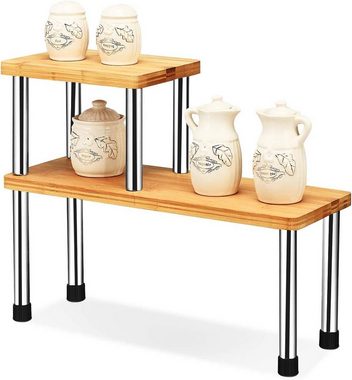 KOMFOTTEU Gewürzregal 2er Set Küchengestell, aus Bambus und Edelstahl, mit rutschfesten Standfüßen