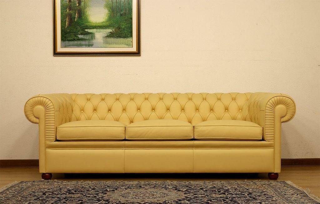 JVmoebel Chesterfield-Sofa, Design Gelb Couch Sofa Chesterfield 3-Sitzer