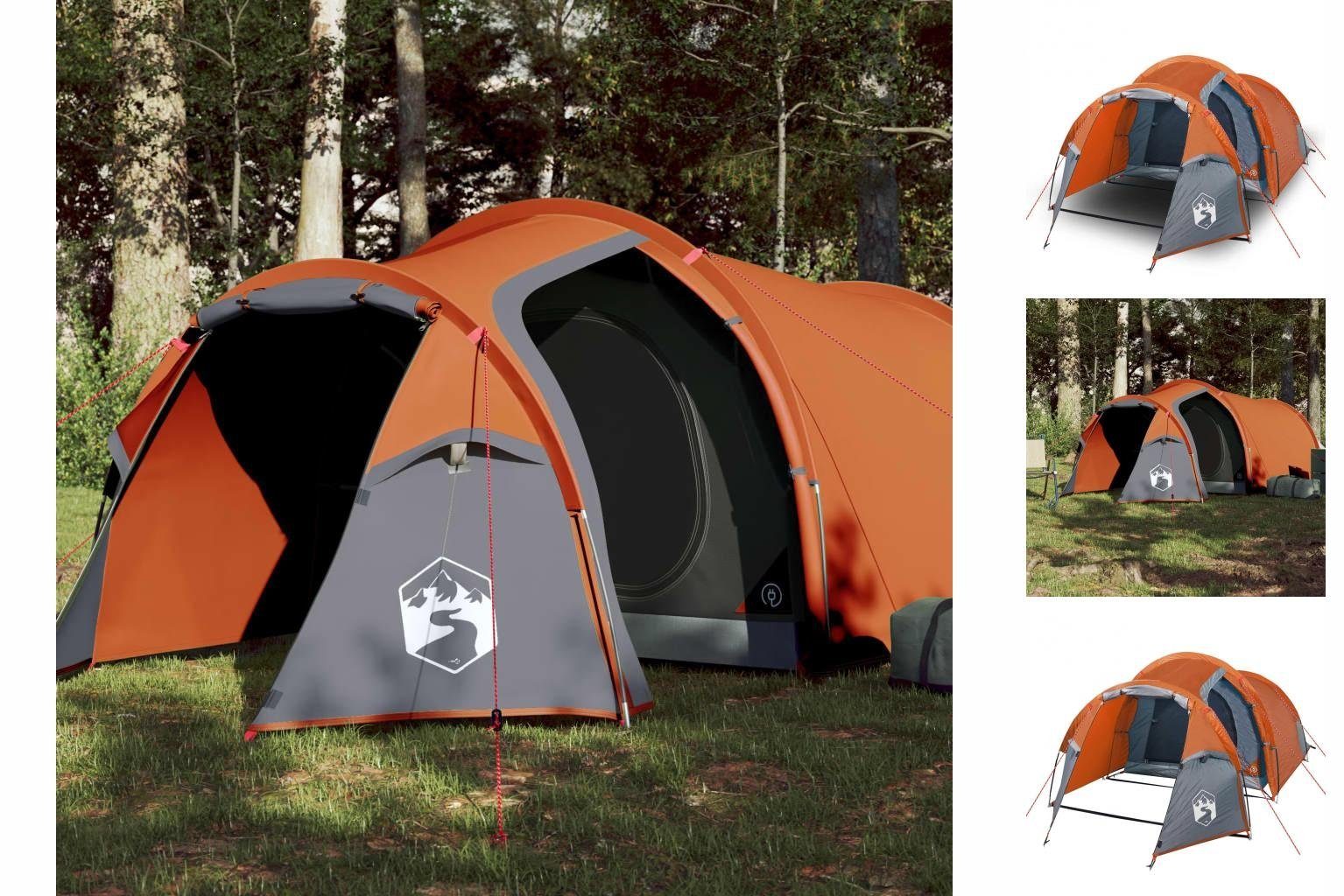 vidaXL Vorzelt Campingzelt 3 Personen Grau Orange 370x185x116 cm 185T Taft