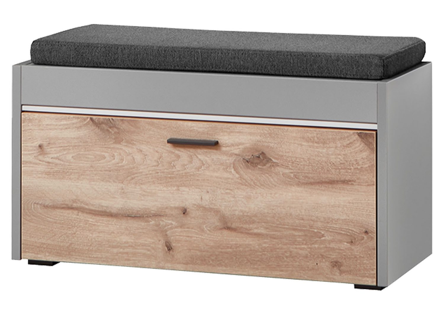 Vito Schuhbank SERATA, Hellgrau, Nox Eiche Dekor, 1 Klappe, mit LED-Frontbeleuchtung, B 85 x H 45 x T 37 cm