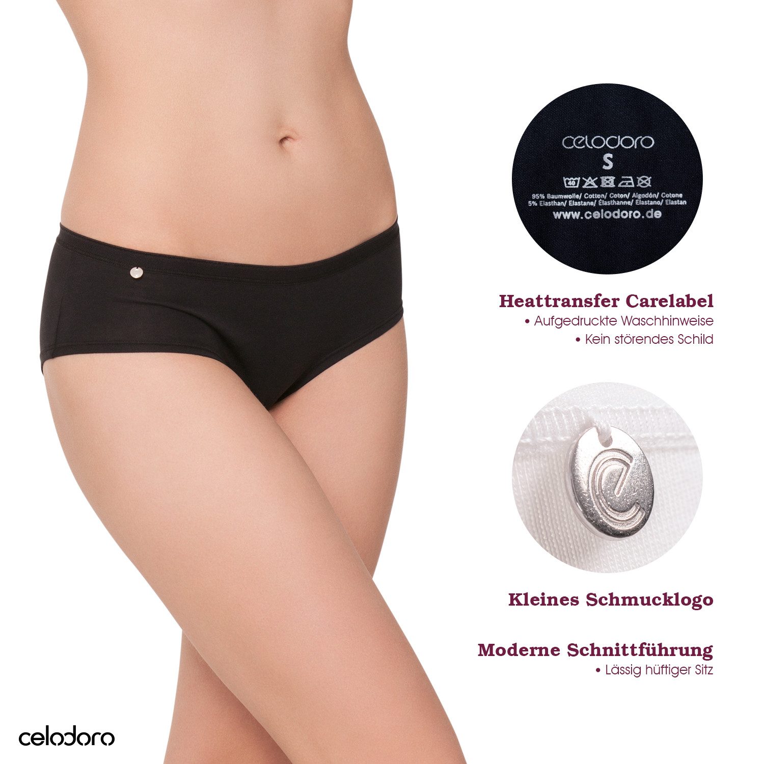 celodoro Panty Damen Basic Panty (3er Pack) Hipster Slip mit Zier-Logo