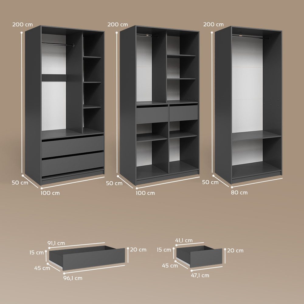 Livinity® Kleiderschrank Trento, Anthrazit, 3er Set (3-St)