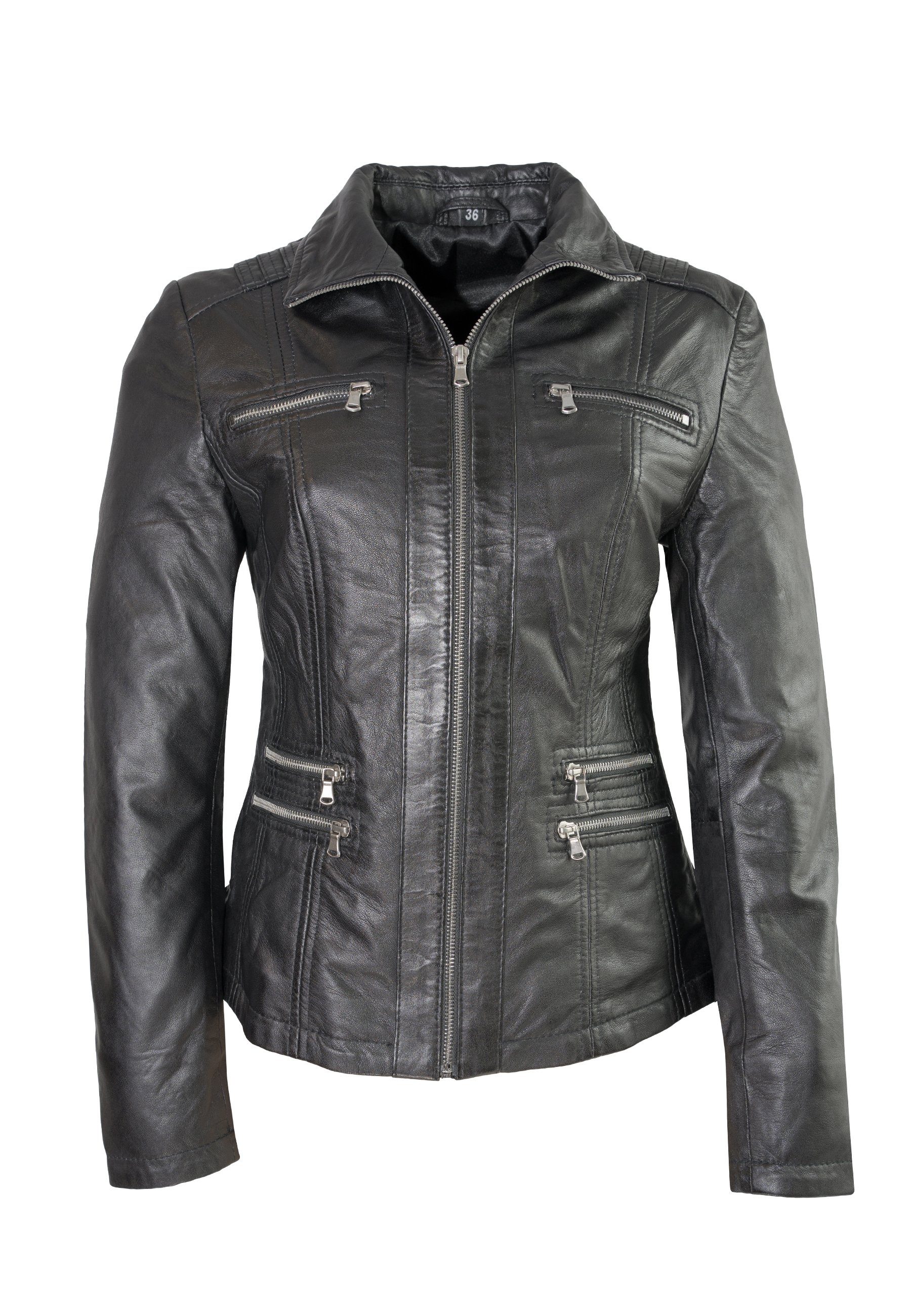 Lolus Damen Lederjacke Lammnappa Leder weichem Lederjacke elegante Schwarz Klassisch aus Clara