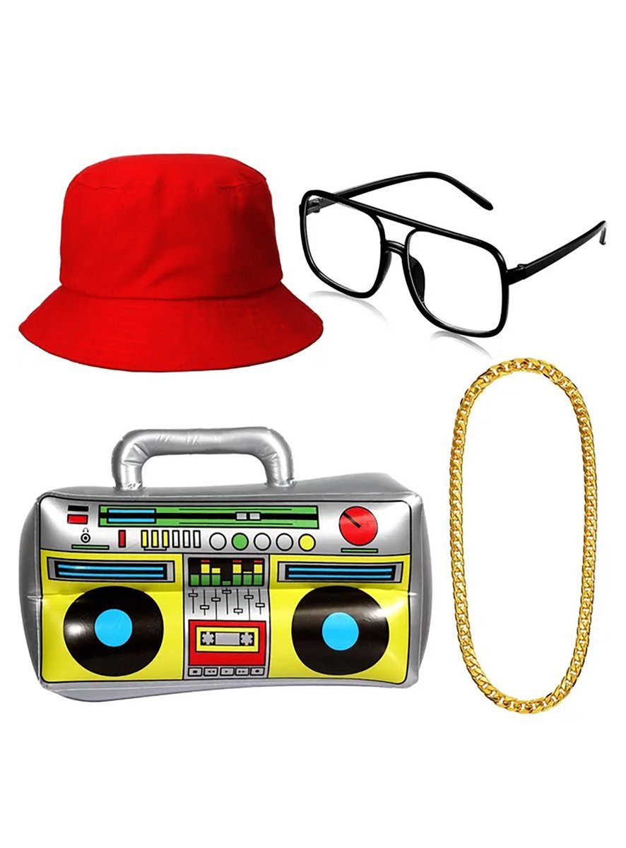 Metamorph Kostüm 80er Hip Hop Accessoire-Set, Mit diesem Oldschool-Rap-Zubehör ist eine Breakdance-Einlage Pflicht!