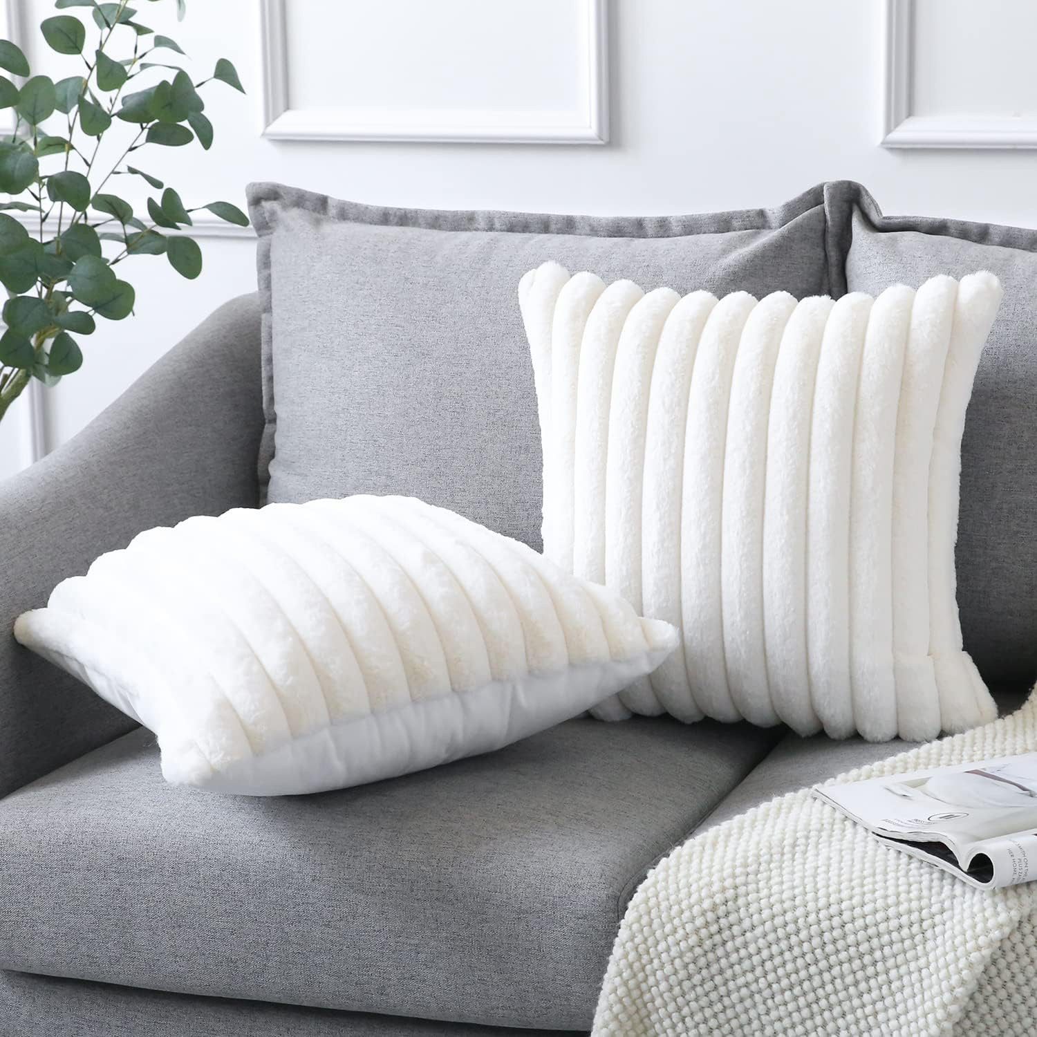 MODFU Kissenbezüge 2er Set Kissenbezug Kissenhülle Kopfkissenbezug Kissen Bezug Weich, (2 Stück), 45x45cm Sofakissen Couchkissen Bezug Sofa Schlafzimmer Reißverschluss