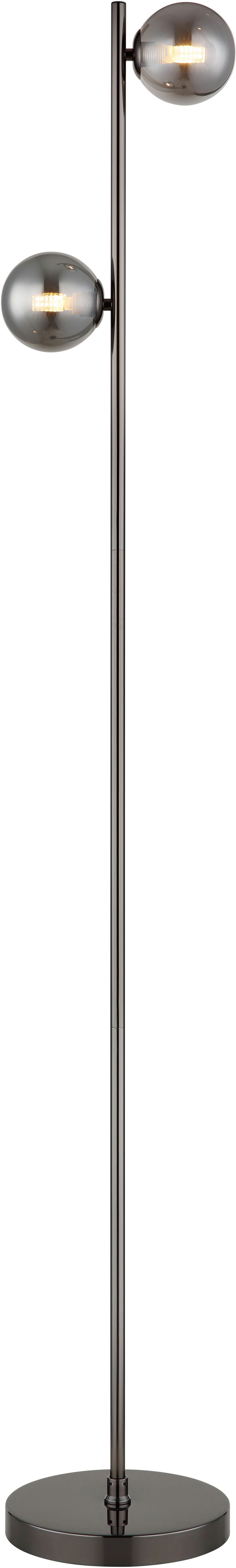 my home Stehlampe Arlo, Metall schwarz-chromfarben, rauchfarbenes Glas, ohne Leuchtmittel, 180cm Kabellänge, 2x LED exkl.
