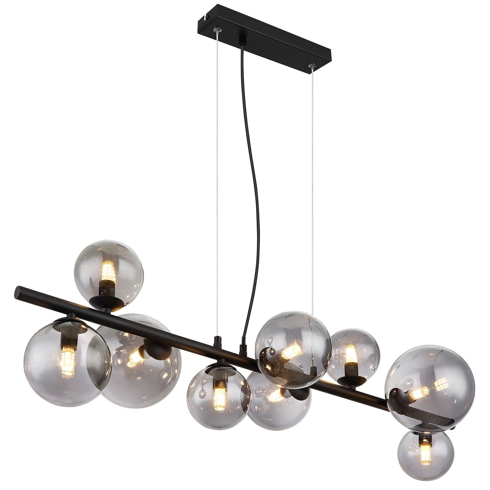 GLOBO LIGHTING Hängeleuchte Hängeleuchte Esszimmer LED Hängelampe Rauchglas Pendelleuchte 56133-9H, Glas, Kugeln, 9 flammig, modern, LED wechselbar, Warmweiß, Pendellampe