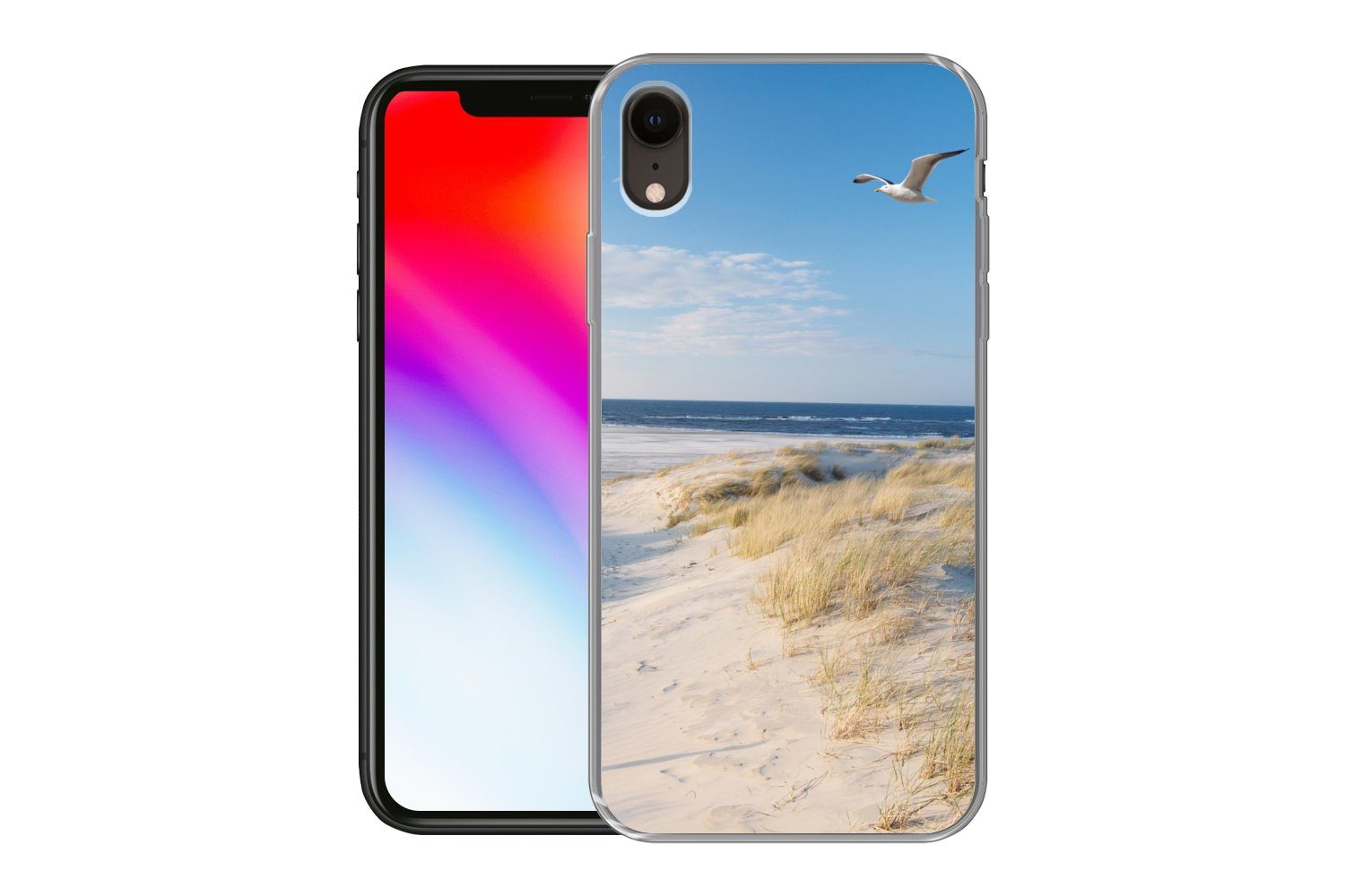 MuchoWow Handyhülle für Apple iPhone XR Düne - Möwe - Strand - Meer - Sonne, Smartphone-Bumper, Print, Handy Schutzhülle Dünn