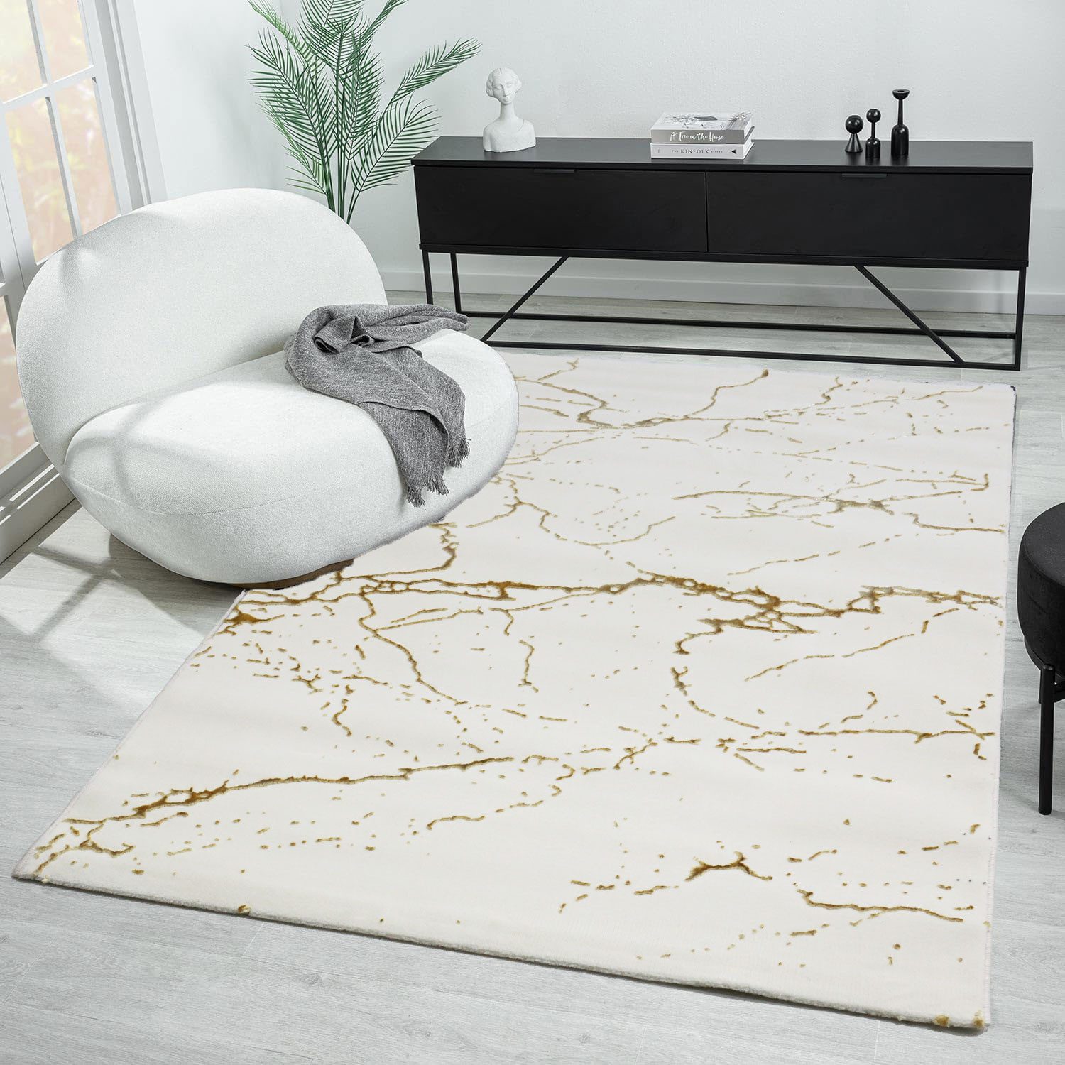 Teppich Marmor & Granit Optik, Vimoda, Rechteckig, Höhe: 12 mm, Luxury, Gold Marmor, Zeitlos, für Wohnzimmer, Schlafzimmer, Weich