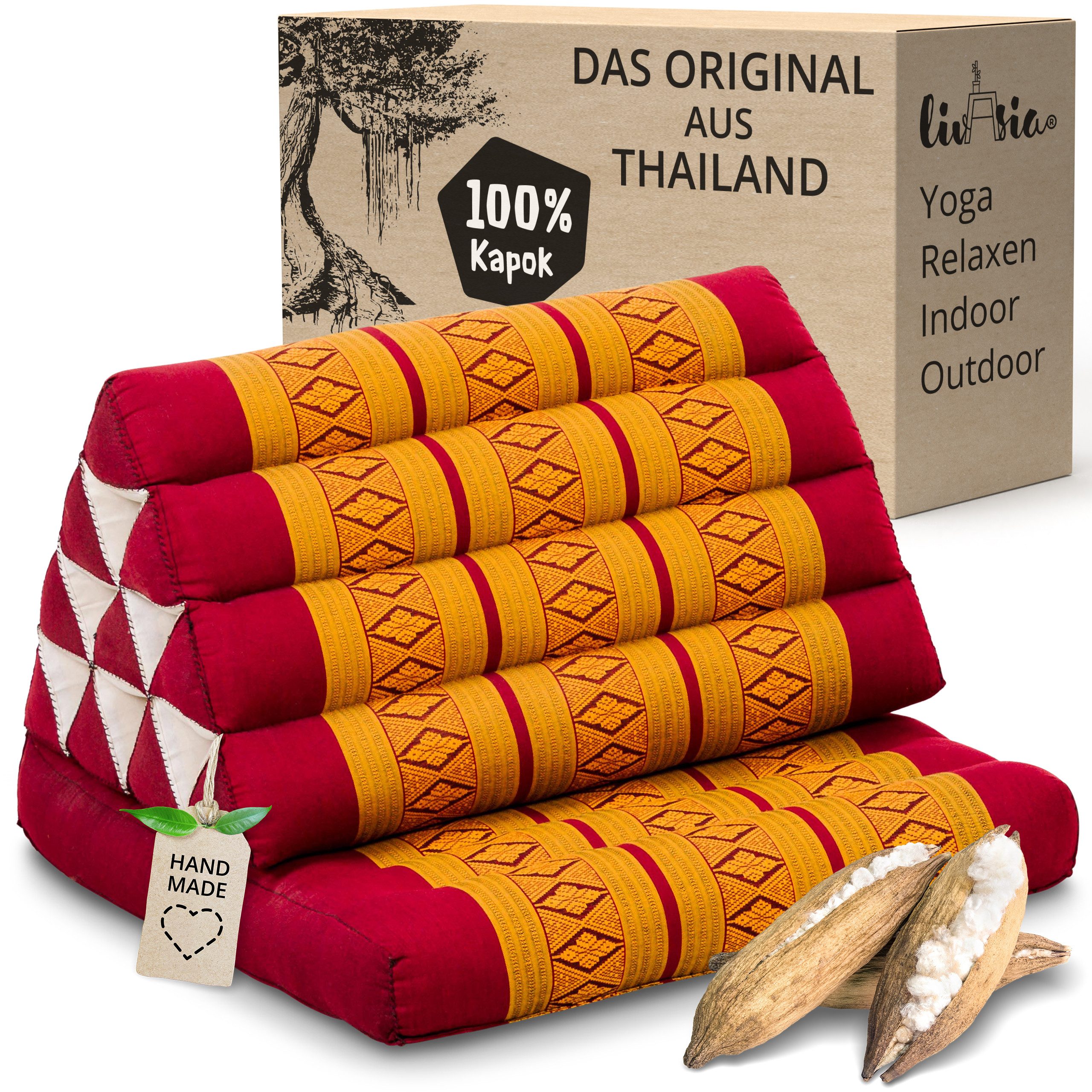 livasia Sitzsack Thaikissen 1 Auflage, vegan und handgefertigt, 75x50x8cm, Kapok