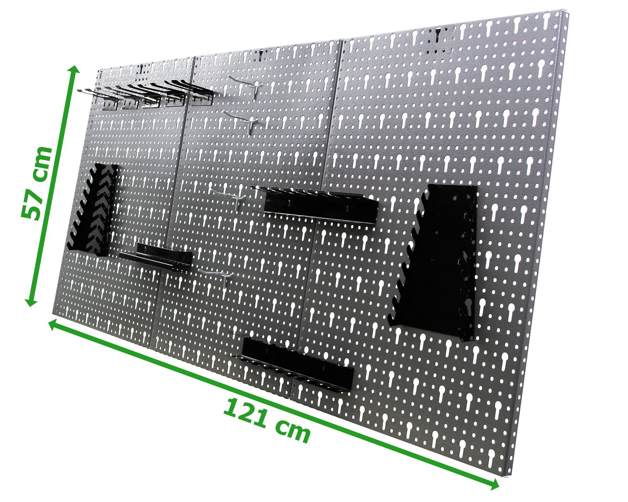 ONDIS24 Lochwand Werkzeugwand 120 x 60 cm mit 22-teiligem Hakensortiment  Lochwand, 3 Stk., robustes Metall, einfache Wandmontage