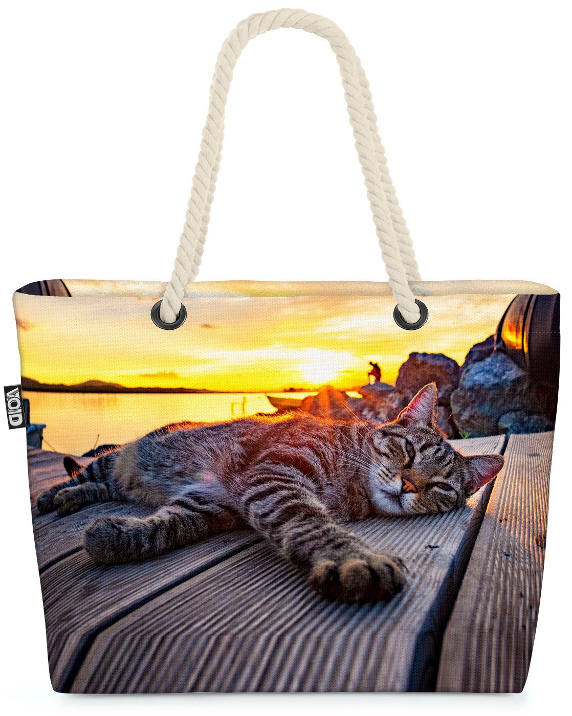 VOID Strandtasche (1-tlg), Katze Sonnenuntergang Beach Bag Katze Kätzchen Tier Haustier Kartäuser Scottish