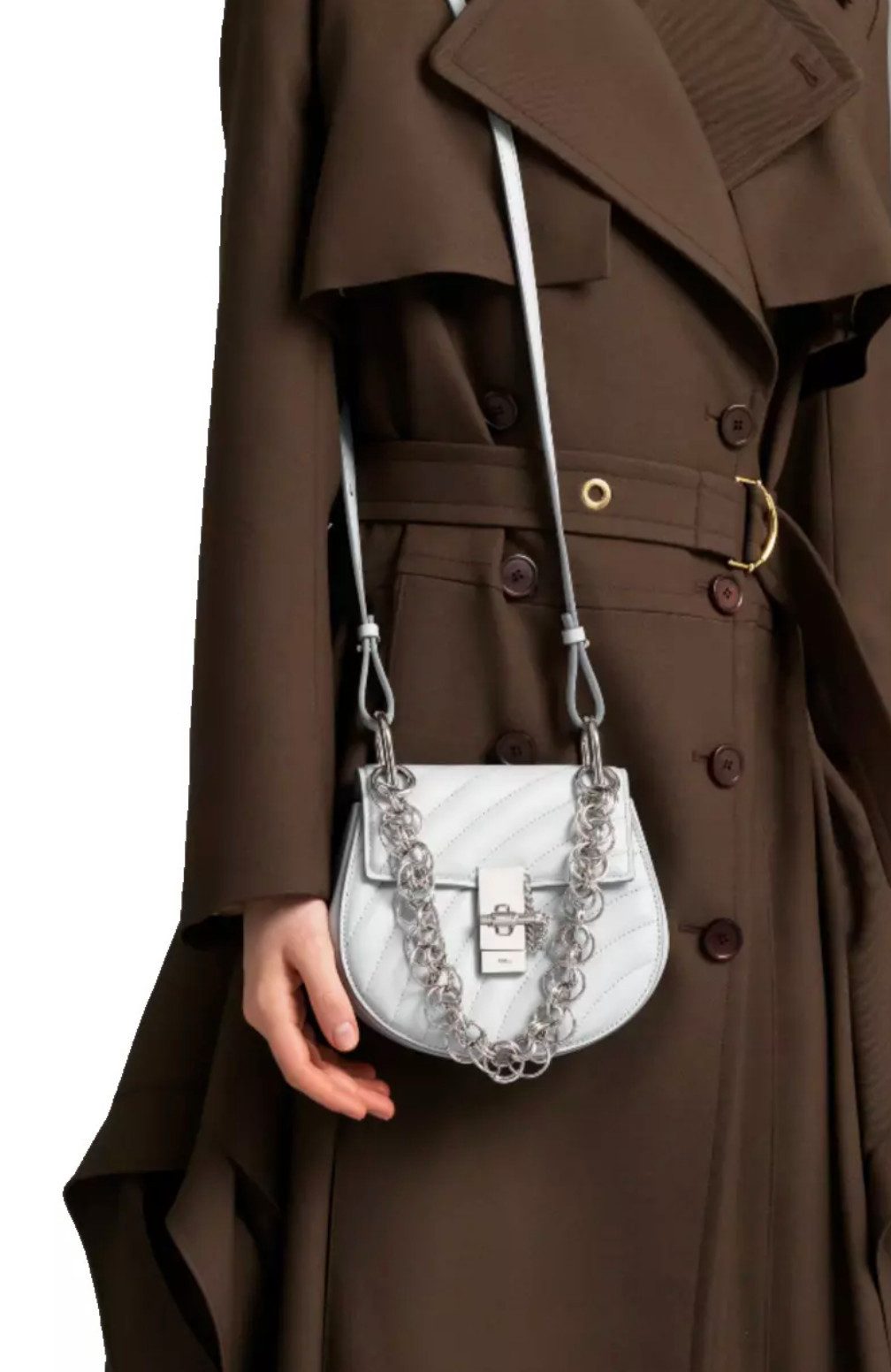 Chloé Schultertasche Drew Bijou Crossbody Tasche Kalbsleder in Airy Grey, Abnehmbarer Schulterriemen für vielseitige Tragemöglichkeiten