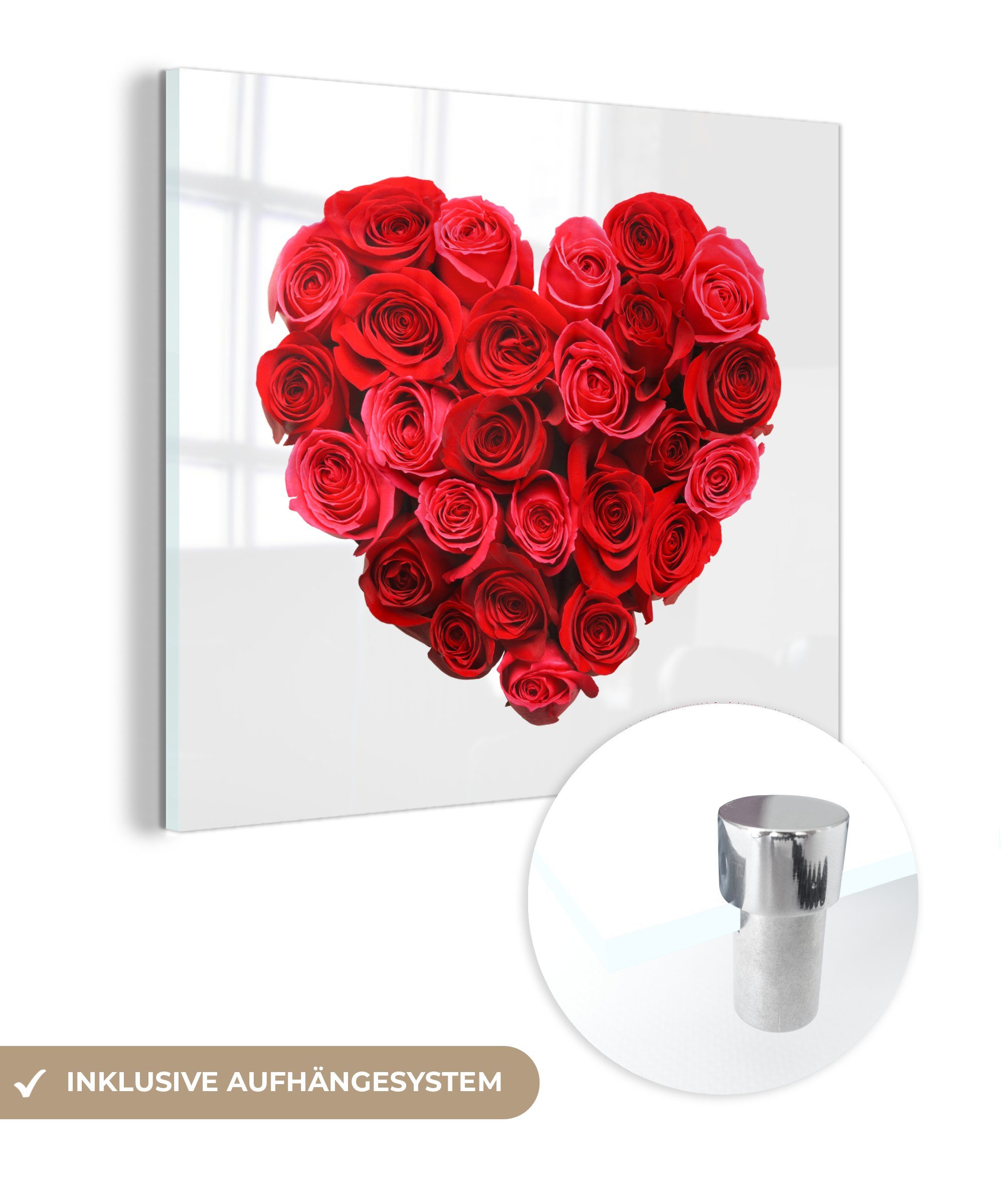 MuchoWow Acrylglasbild Rosen - Rot - Herz, Inkl. Aufhängung, Bilder auf Gla günstig online kaufen