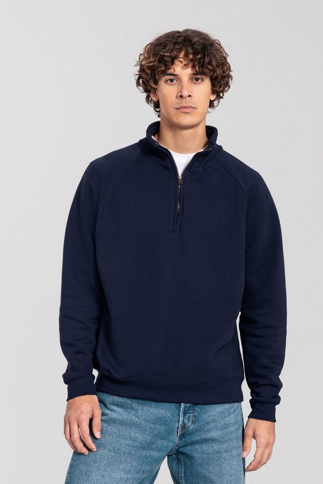 Fruit of the Loom Sweatshirt Iconic Premium Zip Neck Sweat melierte Optik, aus Baumwolle und Polyester, in normaler Länge