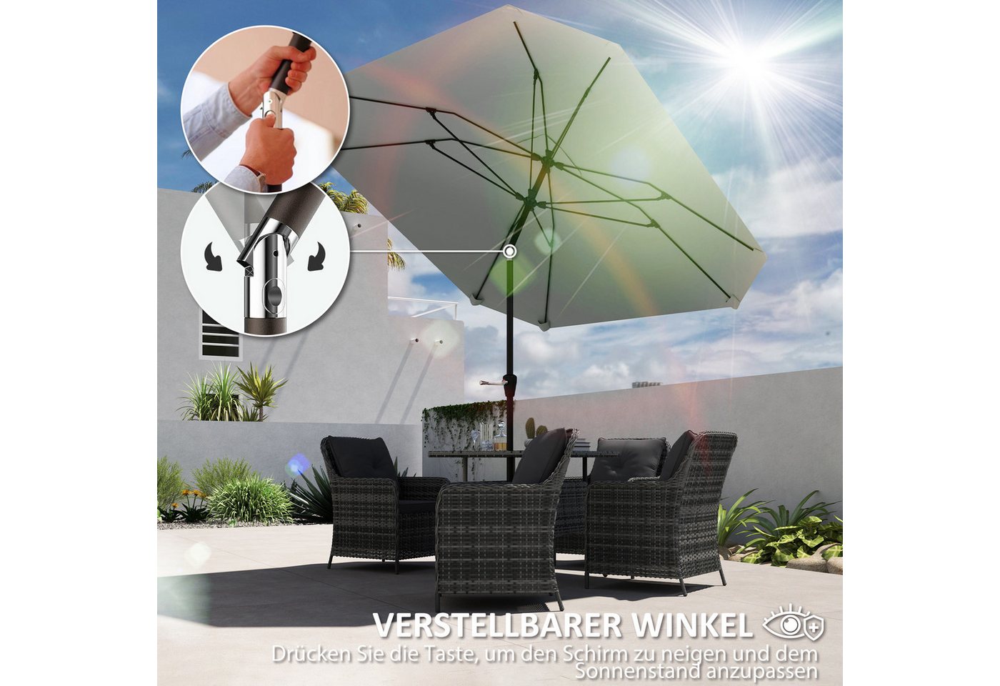 Thumbnail - MC Star Sonnenschirm Ø233 cm, Sonnenschirm mit Knickfunktion, achteckig Balkonschirm, Strandschirm windfest stabil Markt...