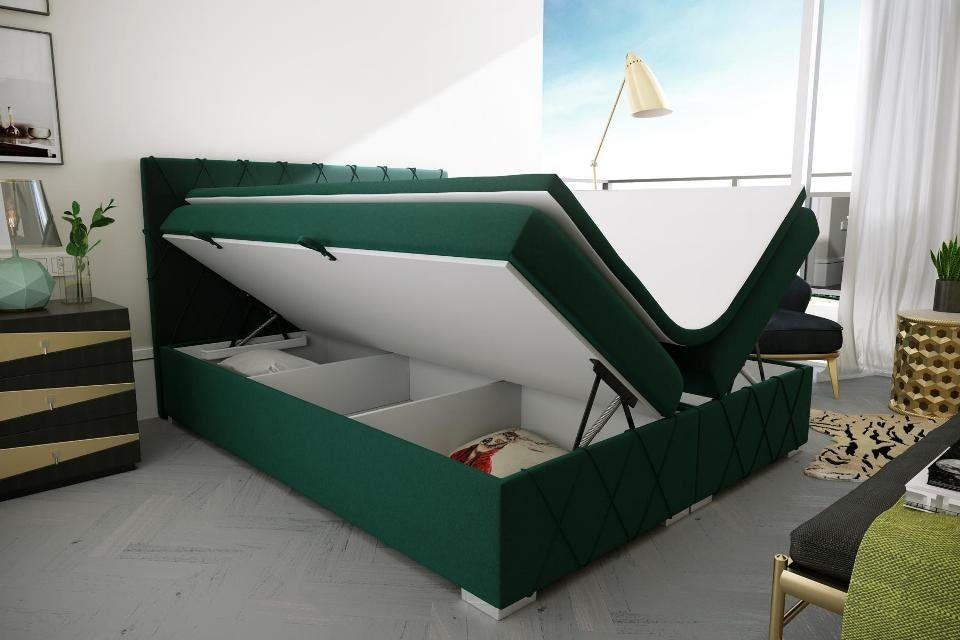 Doppel Bettkasten Grün Boxspring Textil Polster Bett JVmoebel Hotel Luxus Betten Bett