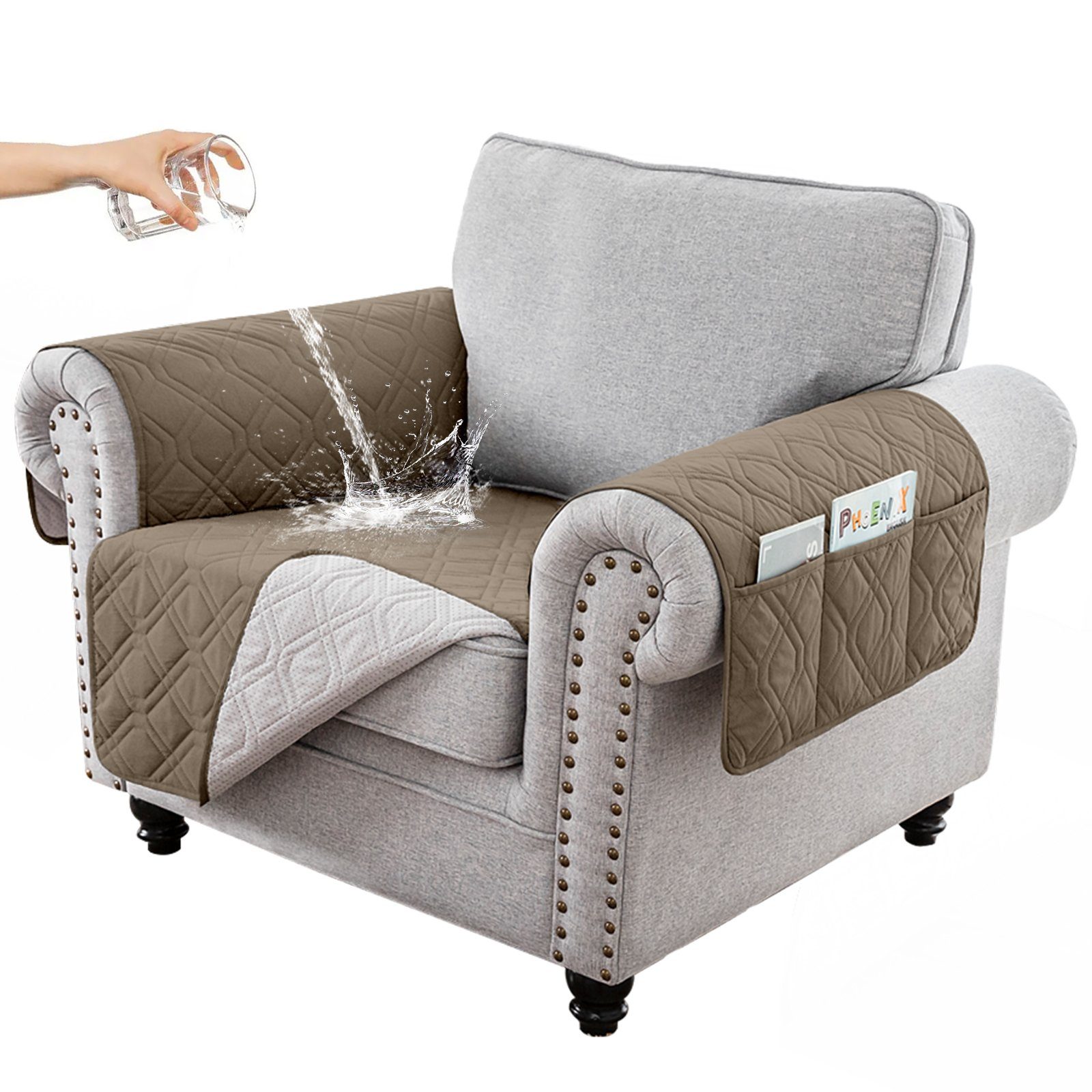 Sofahusse Gesteppt, 100% wasserdicht, Anti-Rutsch, für Arm Sofa Haustiermatte